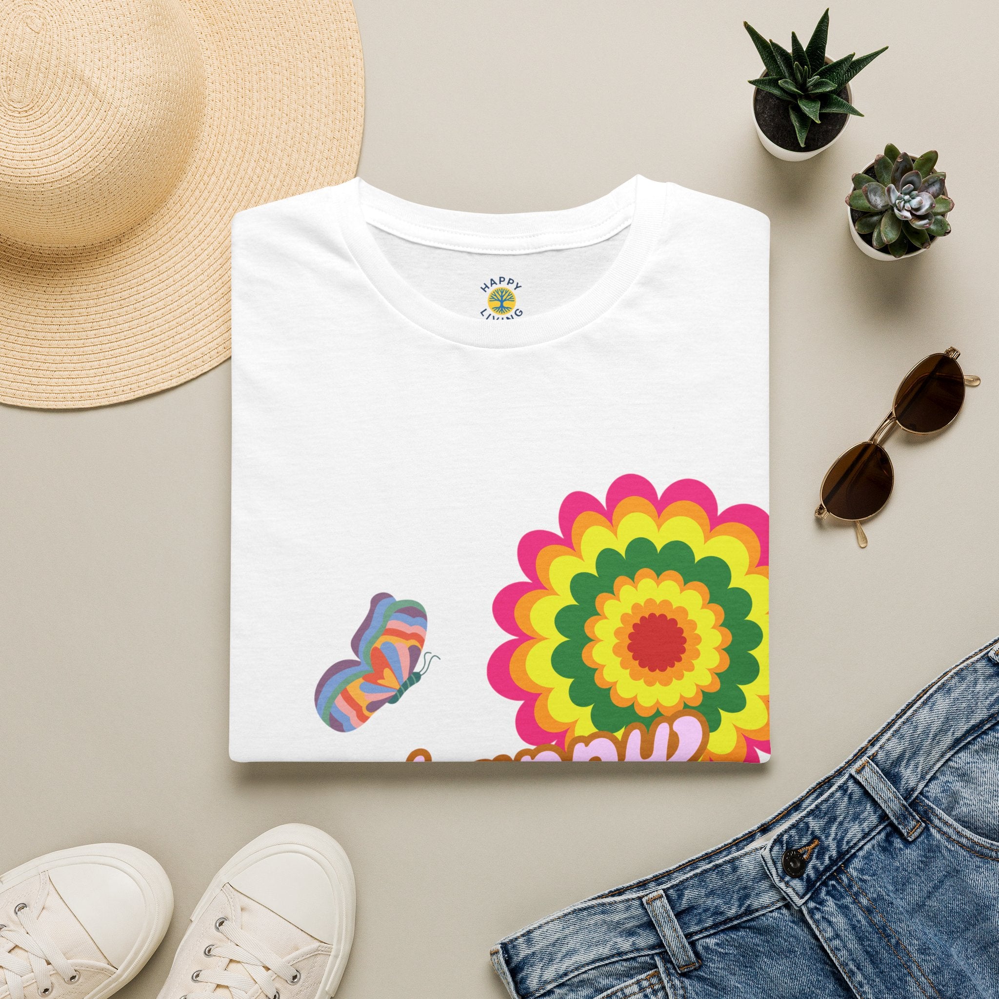 Women's Happy Vibes Retro Flower T‑Shirt