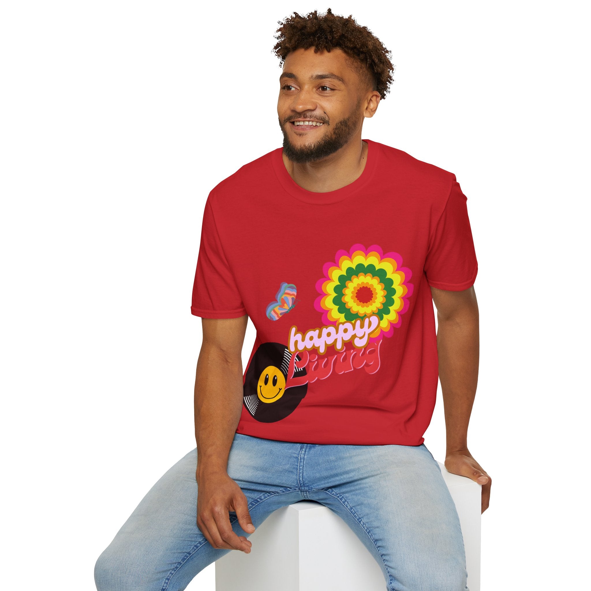 Men's-Happy Vibes Retro Flower T‑Shirt