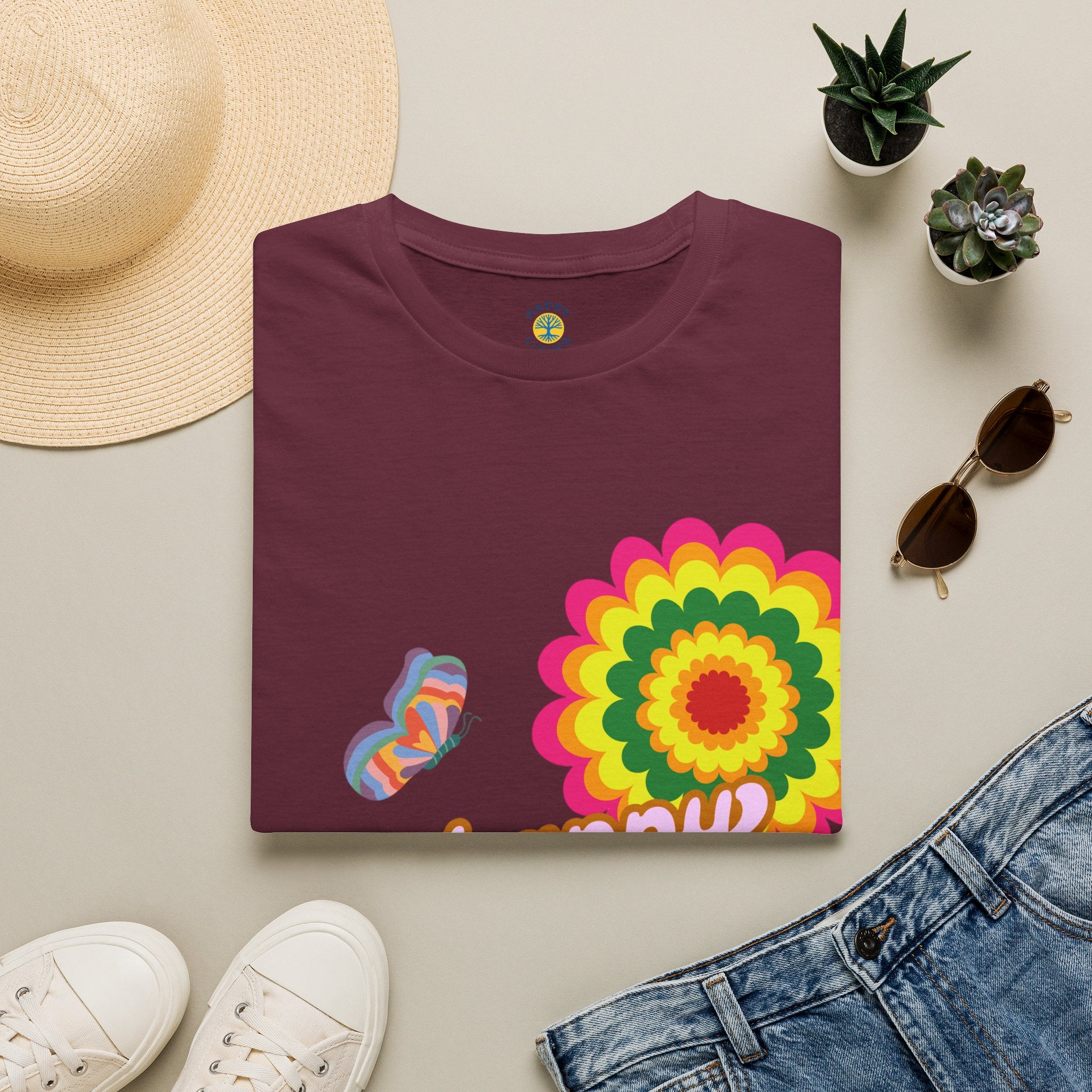 Men's-Happy Vibes Retro Flower T‑Shirt