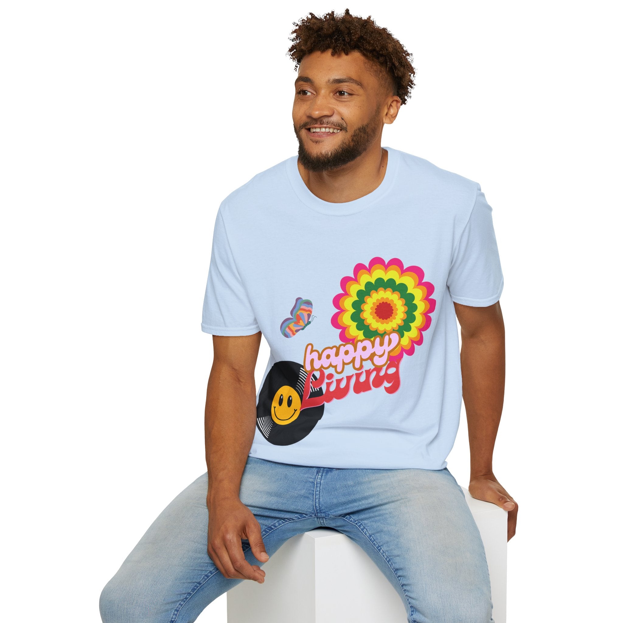 Men's-Happy Vibes Retro Flower T‑Shirt