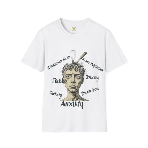 Men Anxiety Symptoms Graphic T-Shirt — Illustrated Brain Fog Dizzy Sweaty Design