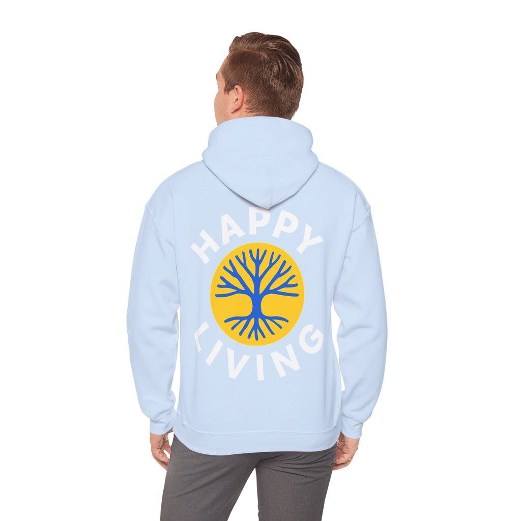 Men's Happy Living tree logo Hoodie | wellness lifestyle pullover