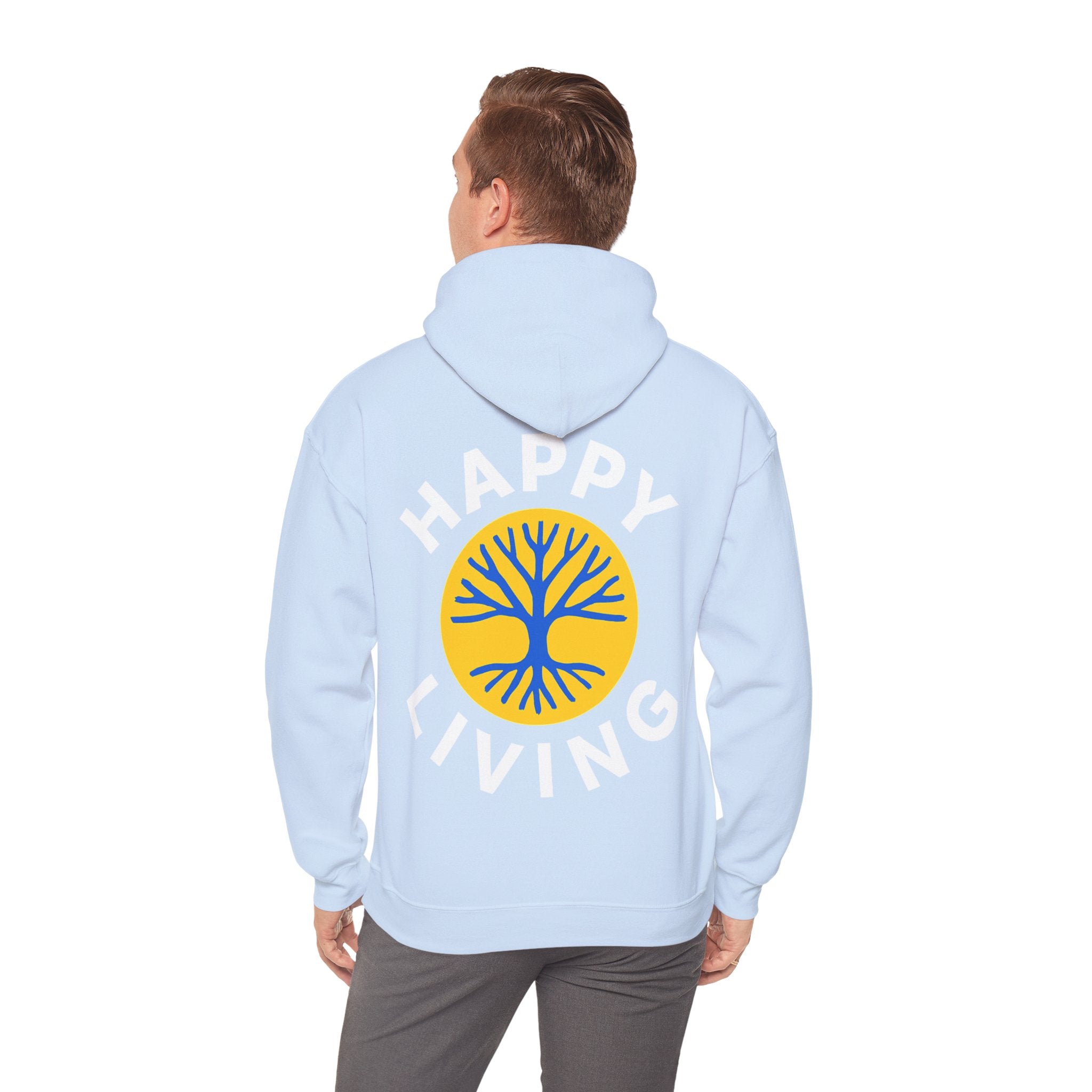 Men's Happy Living tree logo Hoodie | wellness lifestyle pullover