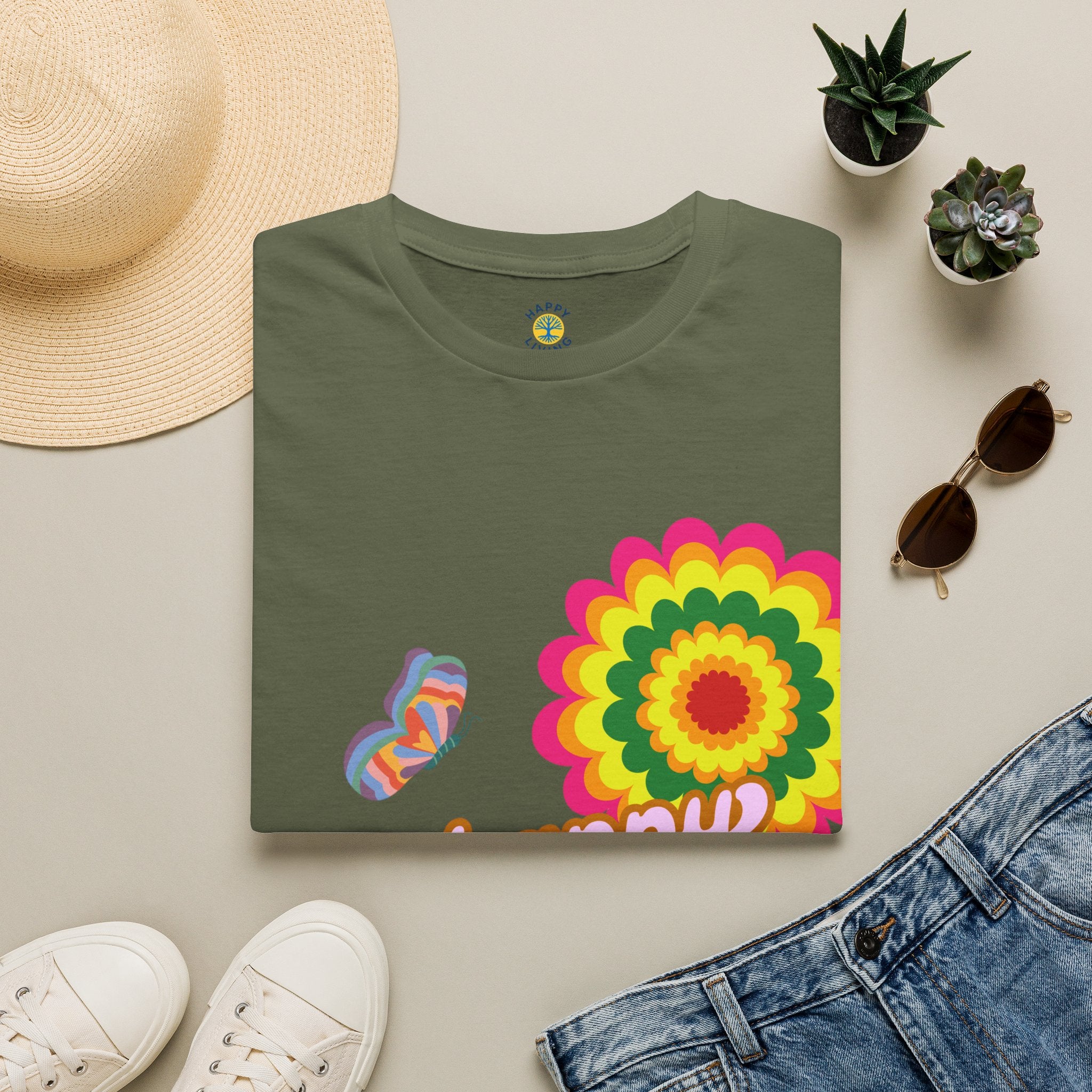 Women's Happy Vibes Retro Flower T‑Shirt