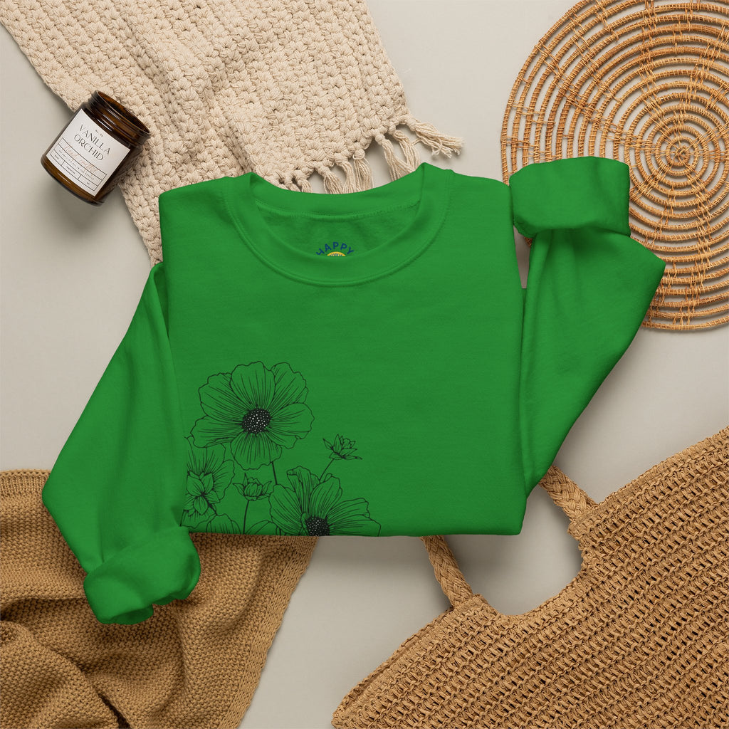 women Crewneck Sweatshirt — Minimal Black Floral "You're Seen" Design