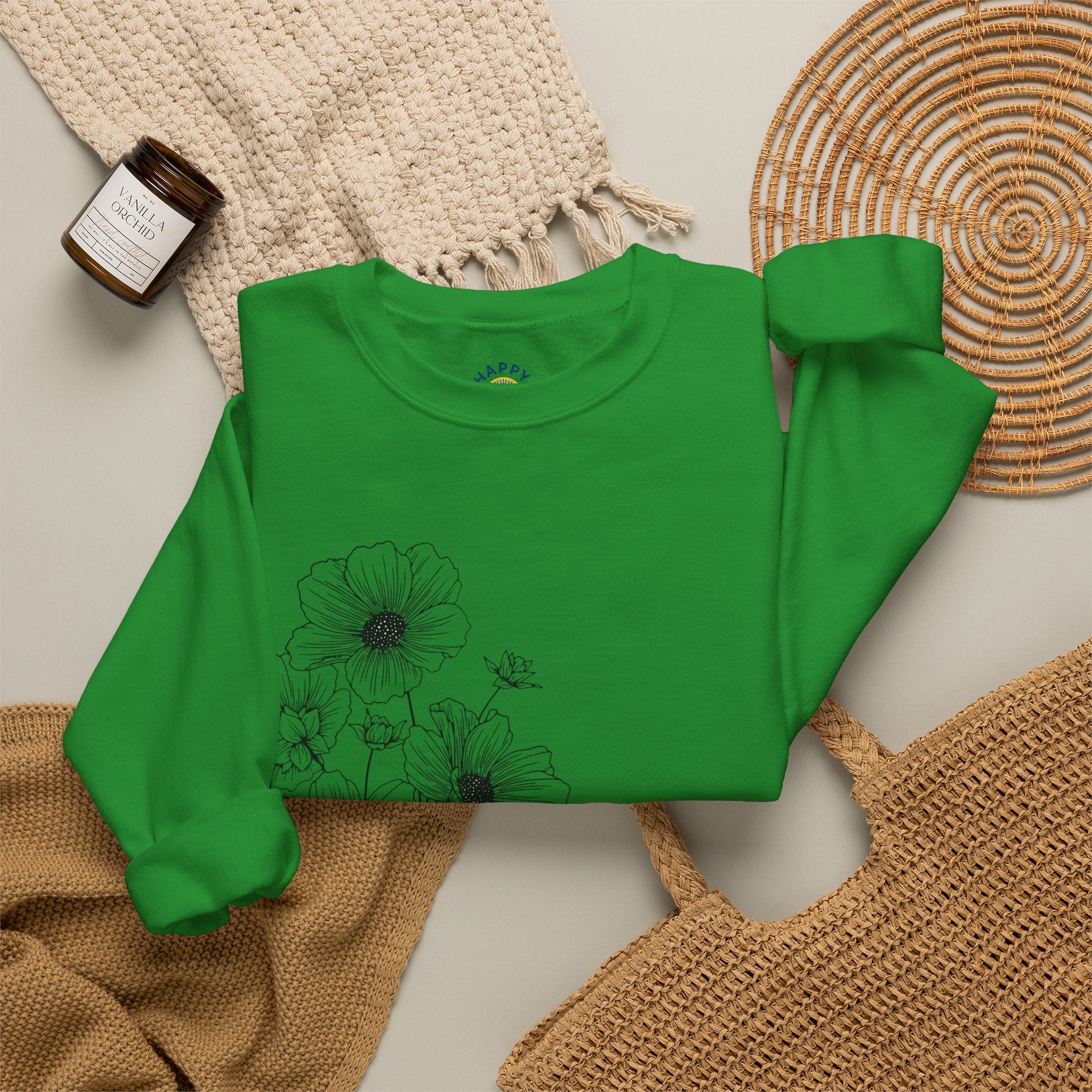 women Crewneck Sweatshirt — Minimal Black Floral "You're Seen" Design
