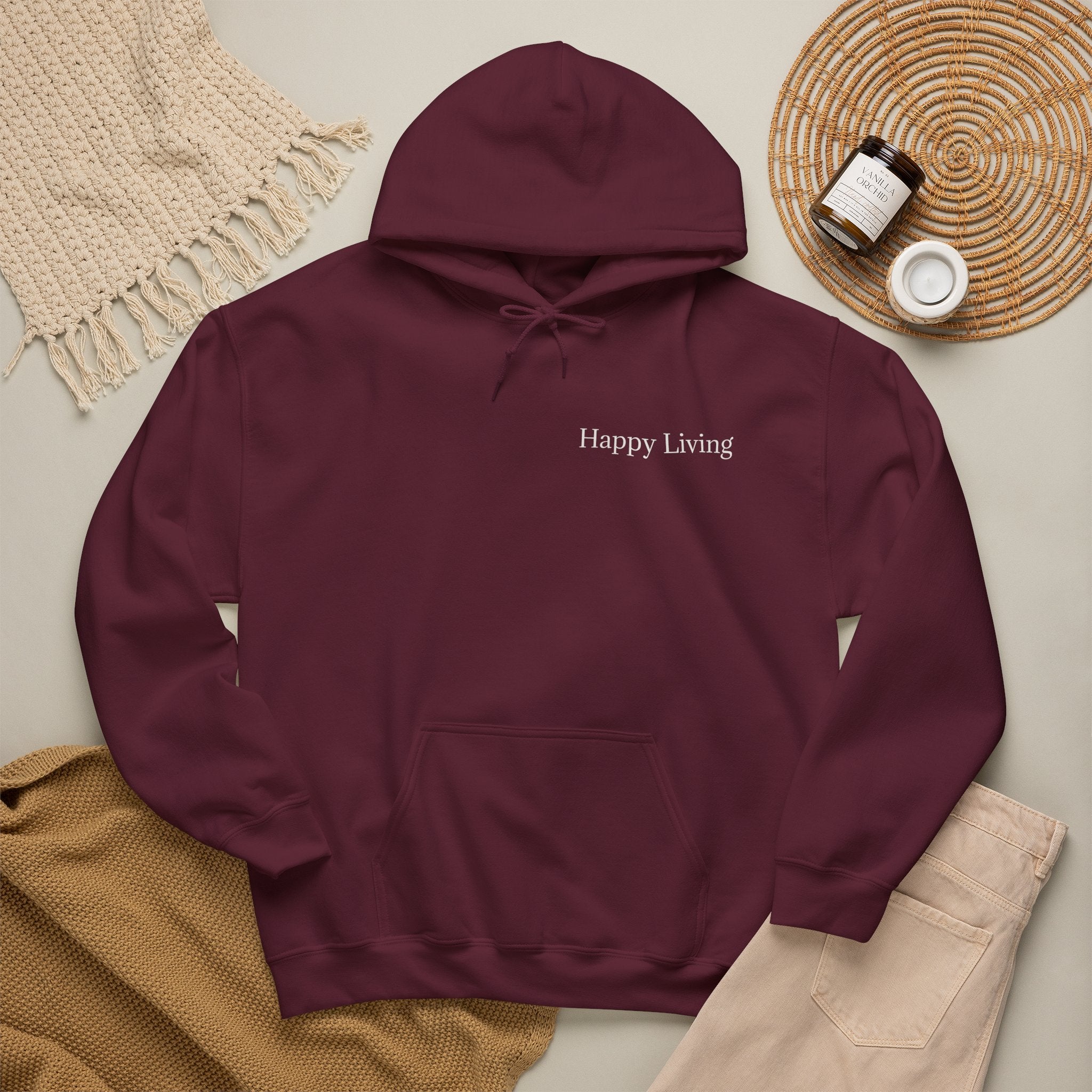 Women's Happy Living tree logo Hoodie | wellness lifestyle pullover