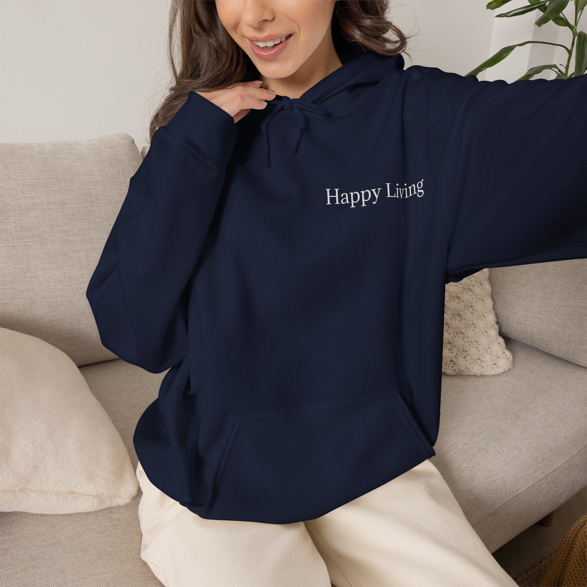 Women's Happy Living tree logo Hoodie | wellness lifestyle pullover