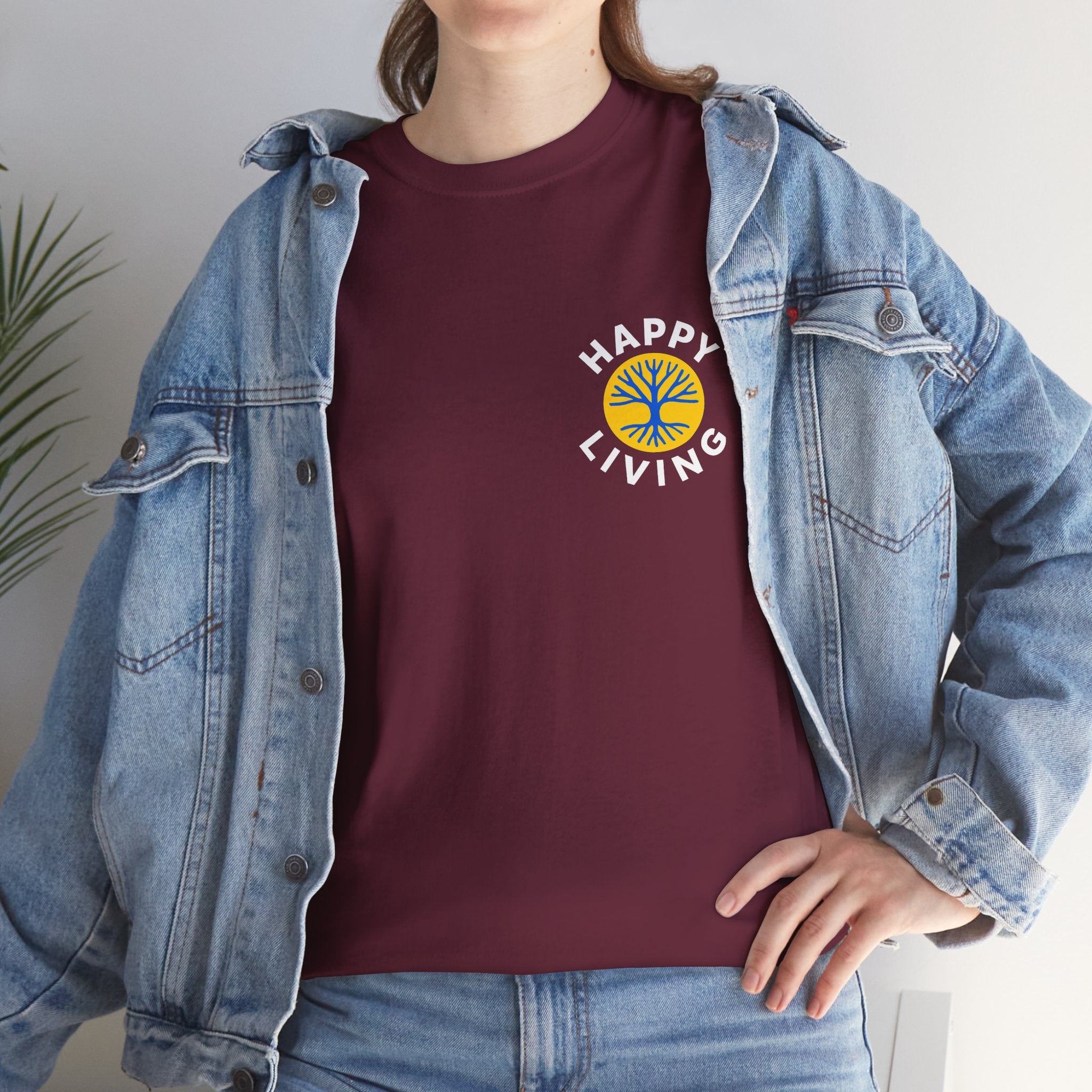 Women's Happy Living Logo Graphic Tee | Pocket Print, Minimal Retro Logo