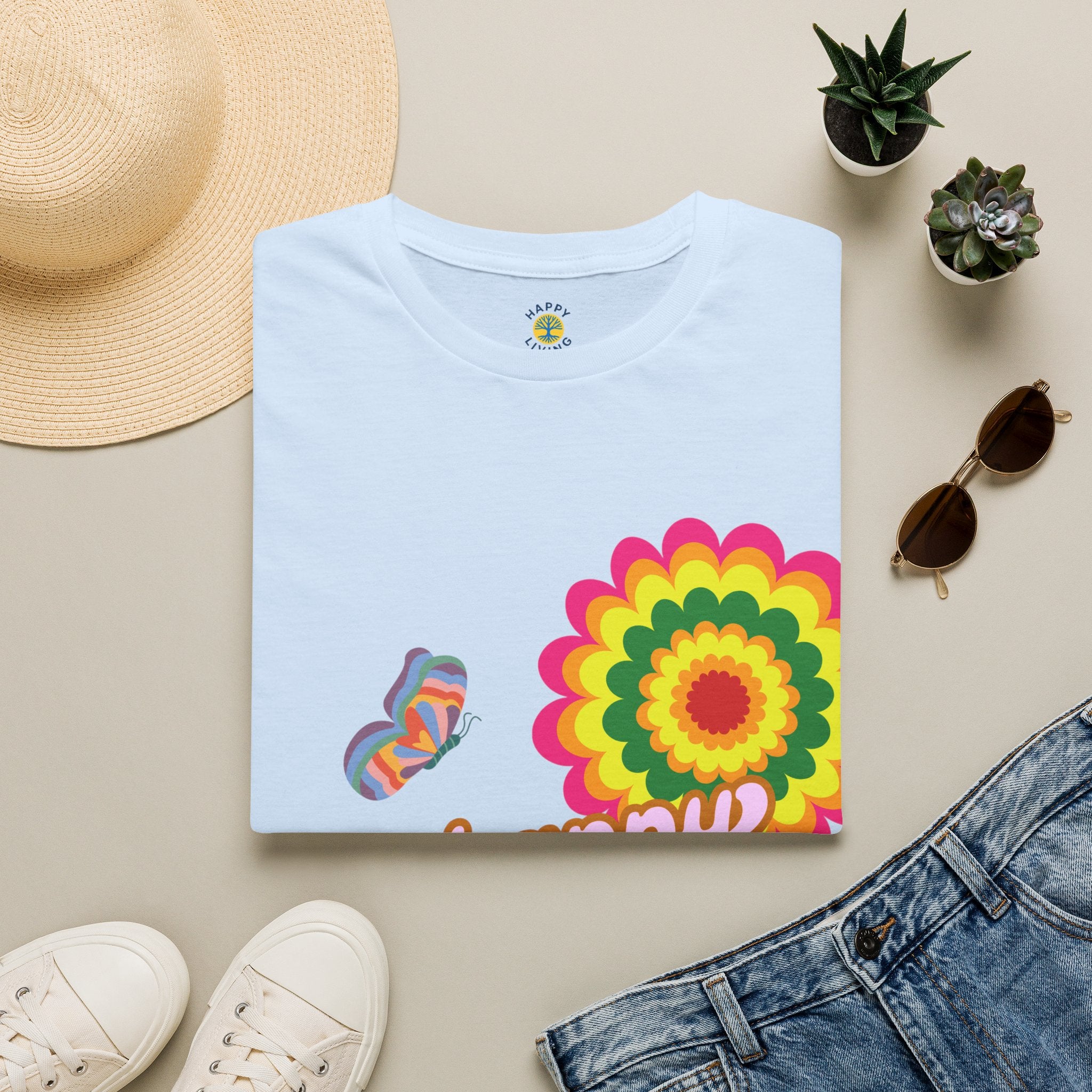 Women's Happy Vibes Retro Flower T‑Shirt