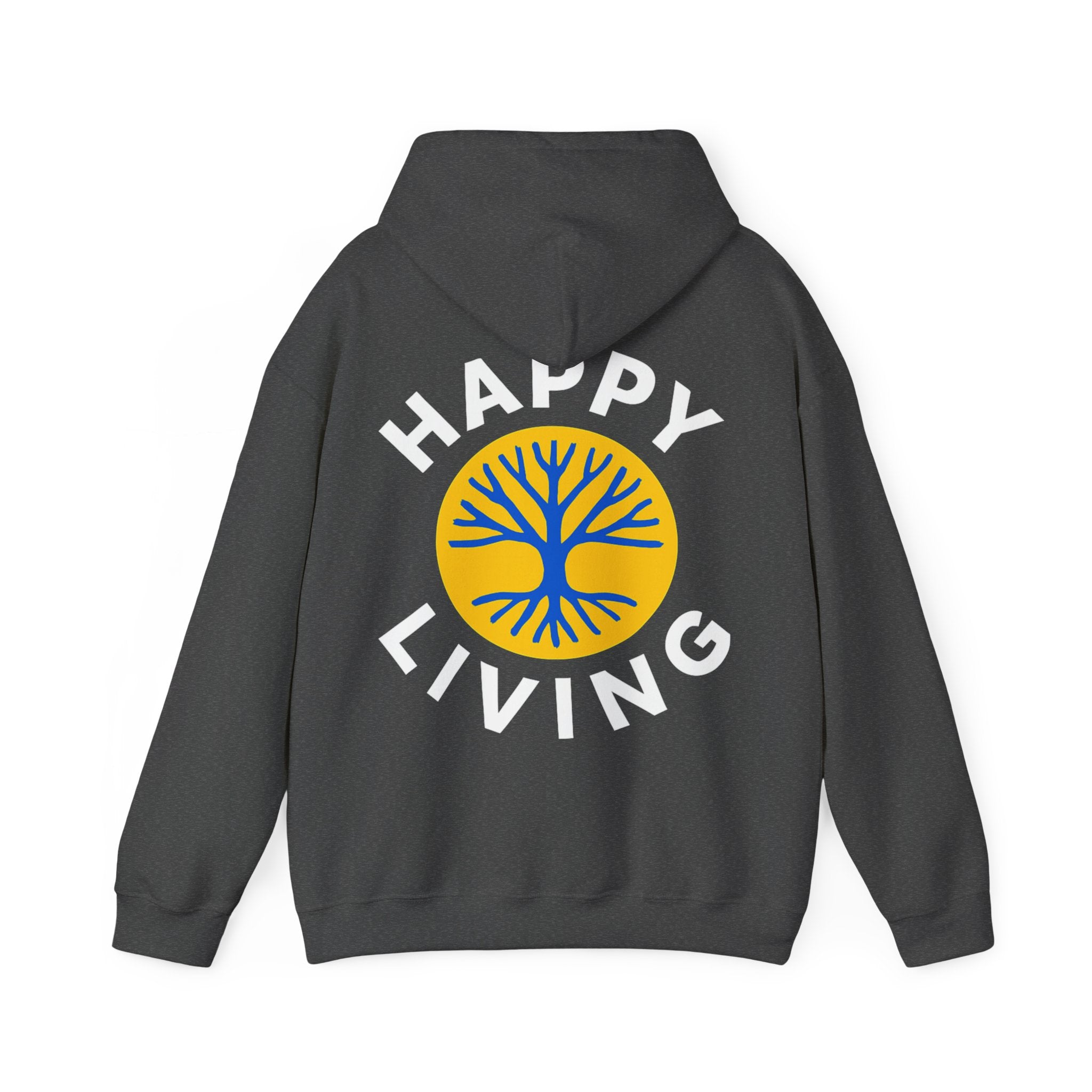 Men's Happy Living tree logo Hoodie | wellness lifestyle pullover