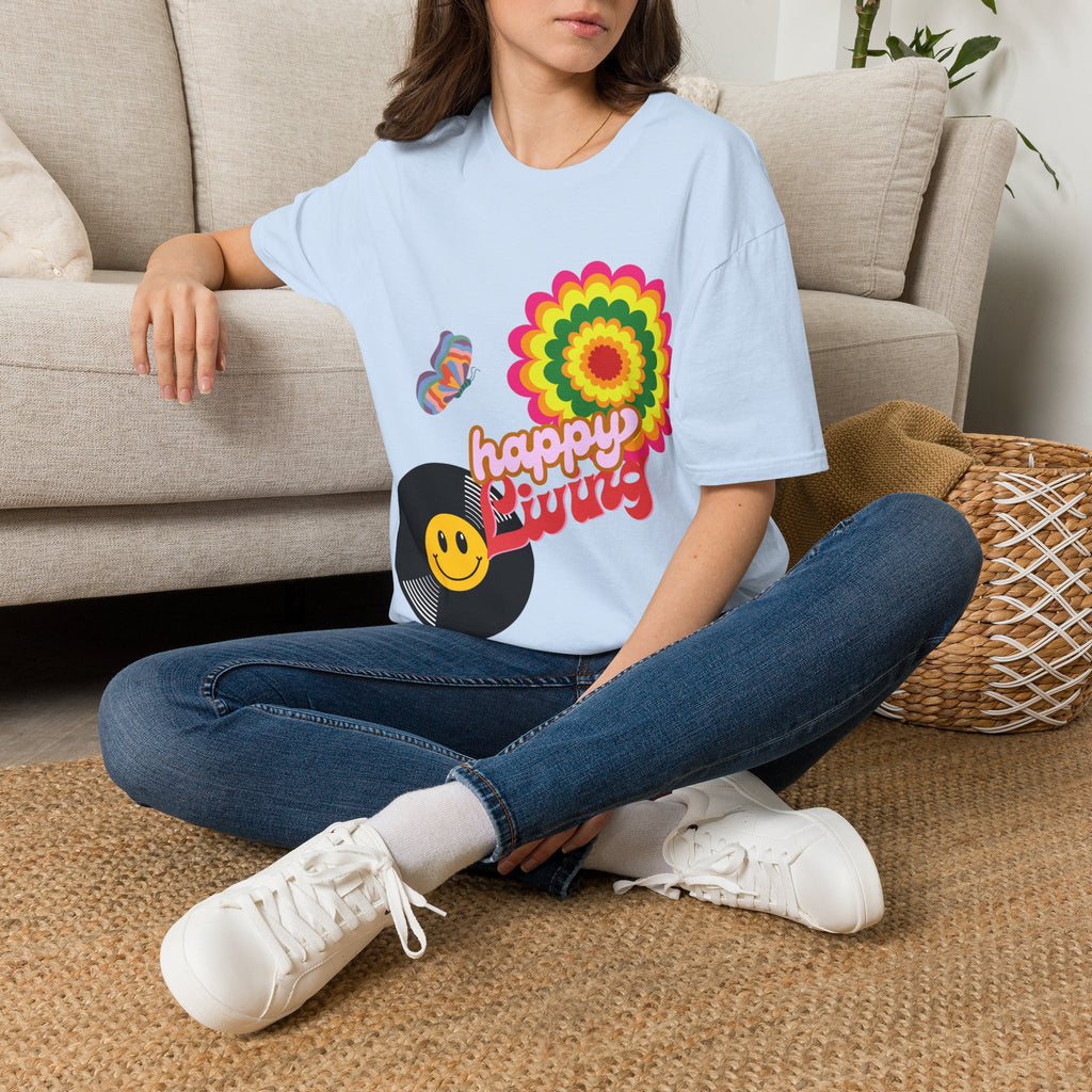 Women's Happy Vibes Retro Flower T‑Shirt
