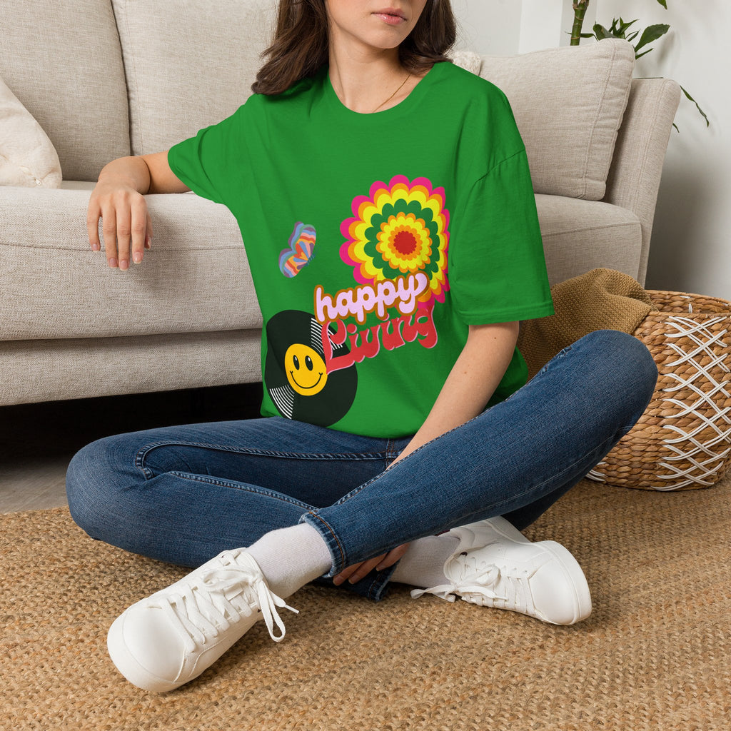 Women's Happy Vibes Retro Flower T‑Shirt