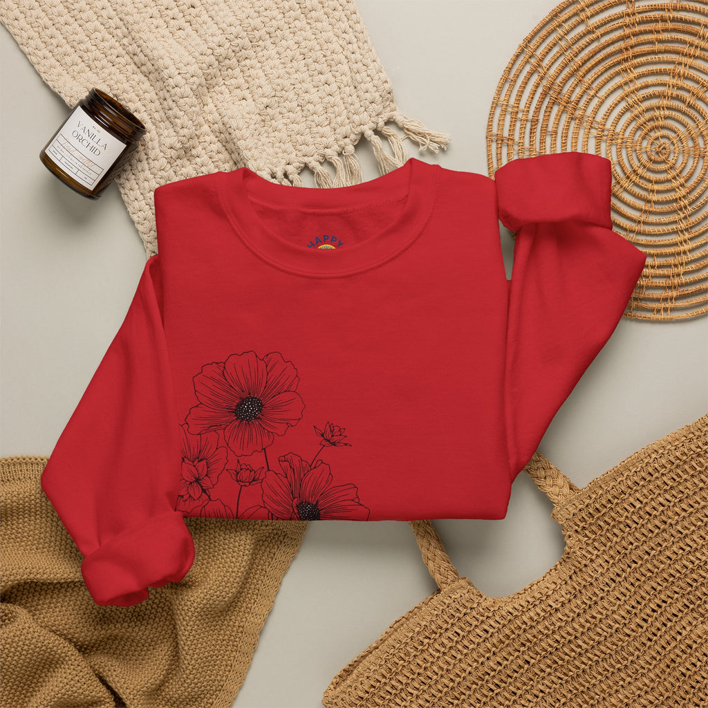 women Crewneck Sweatshirt — Minimal Black Floral "You're Seen" Design