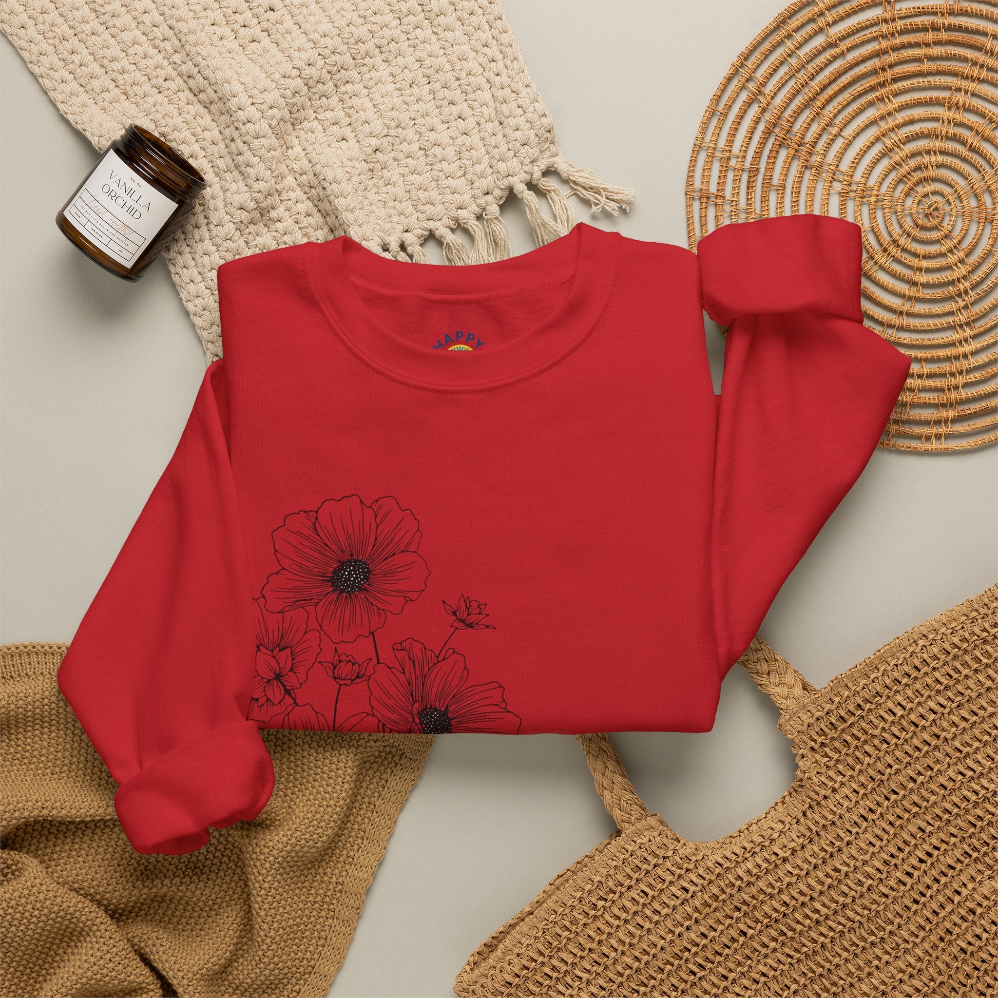 women Crewneck Sweatshirt — Minimal Black Floral "You're Seen" Design