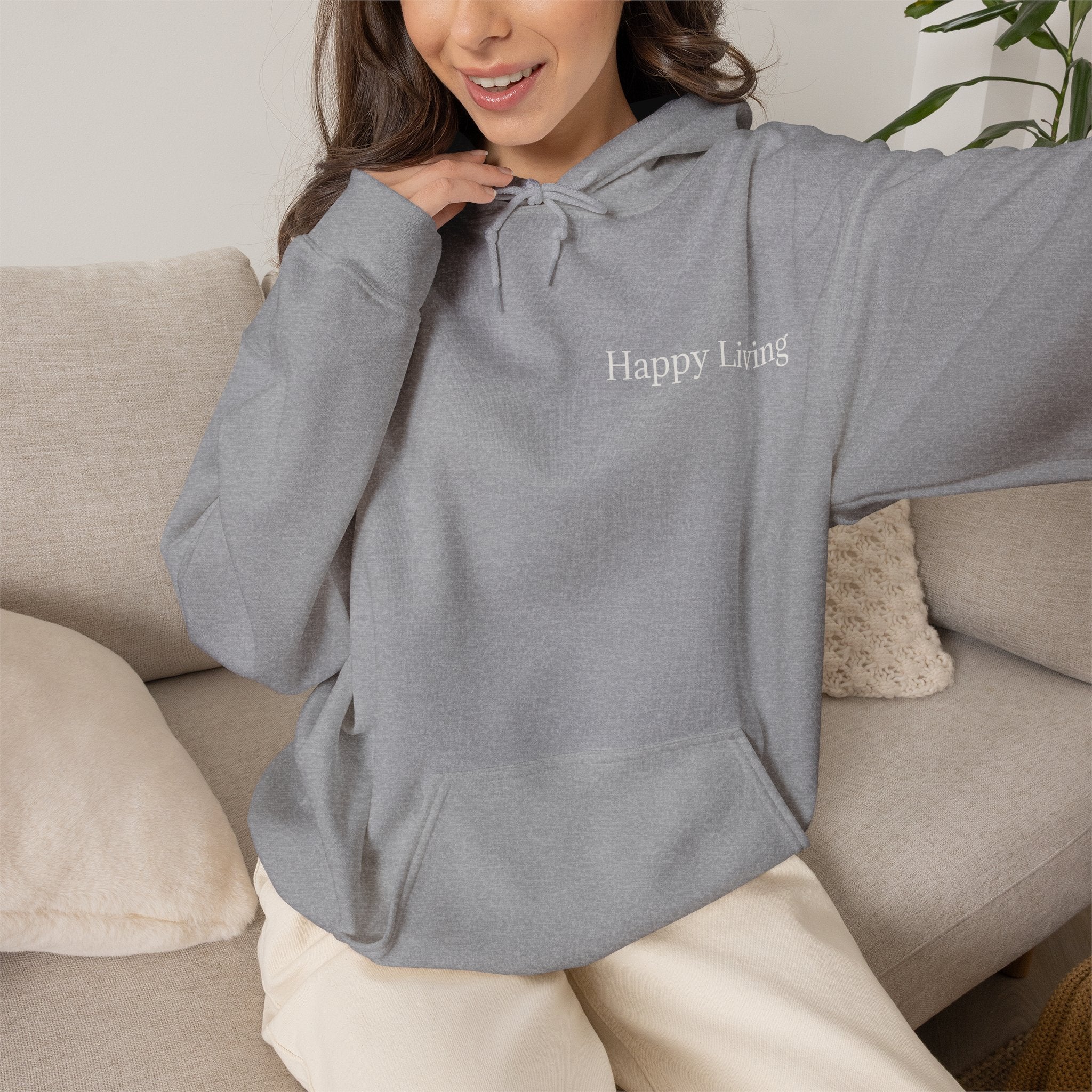 Women's Happy Living tree logo Hoodie | wellness lifestyle pullover