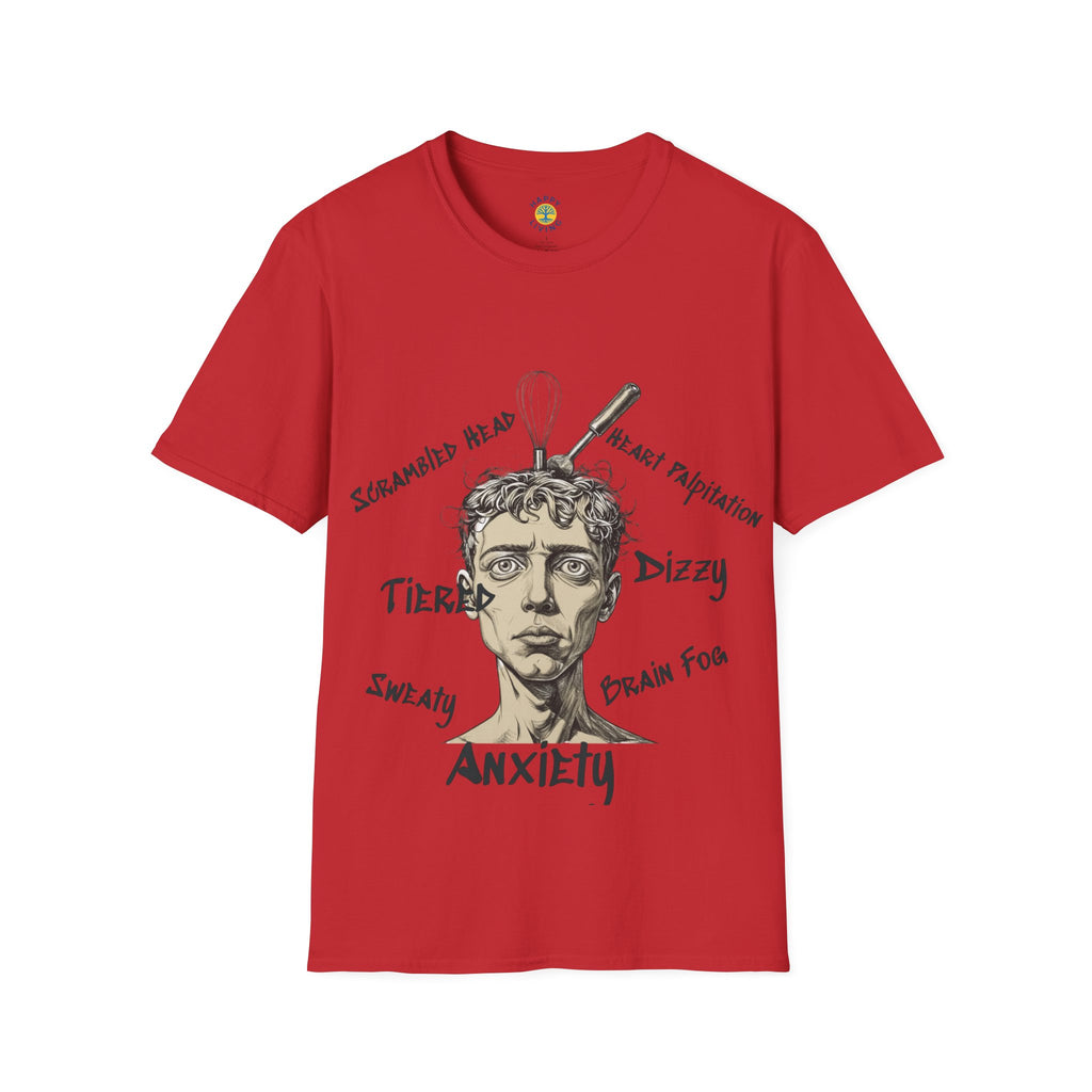 Men Anxiety Symptoms Graphic T-Shirt — Illustrated Brain Fog Dizzy Sweaty Design