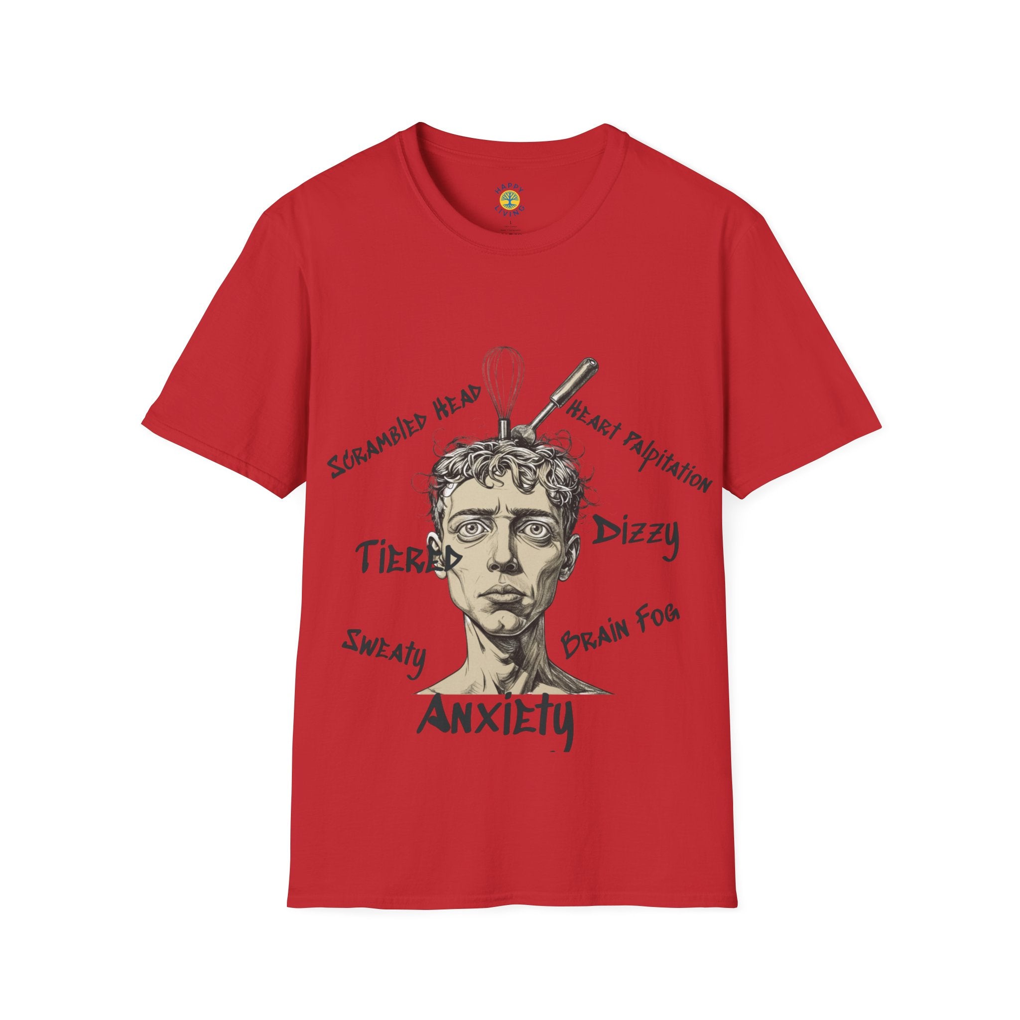 Men Anxiety Symptoms Graphic T-Shirt — Illustrated Brain Fog Dizzy Sweaty Design