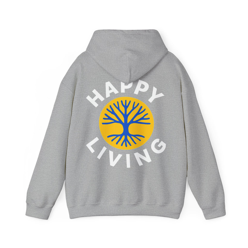 Men's Happy Living tree logo Hoodie | wellness lifestyle pullover