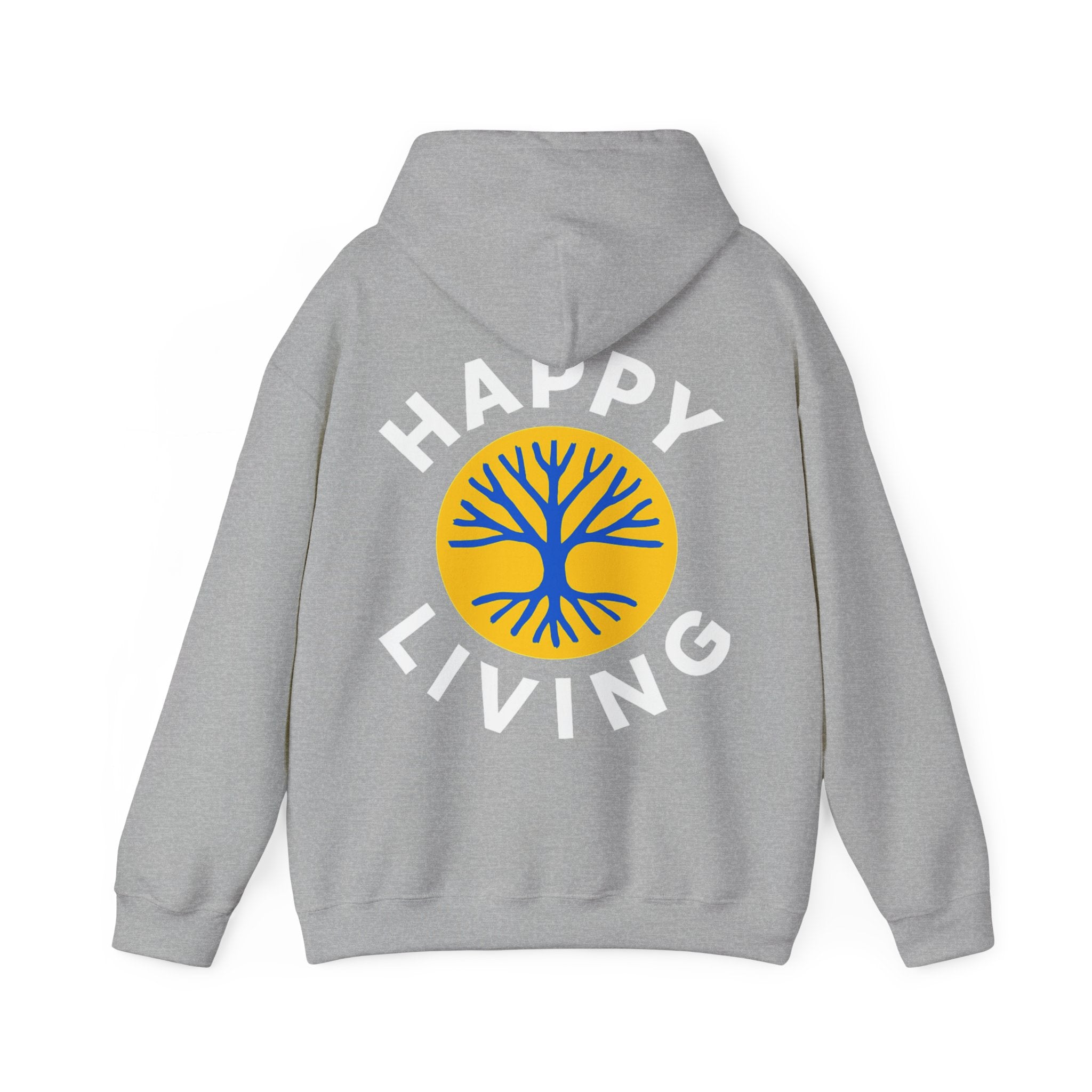 Men's Happy Living tree logo Hoodie | wellness lifestyle pullover