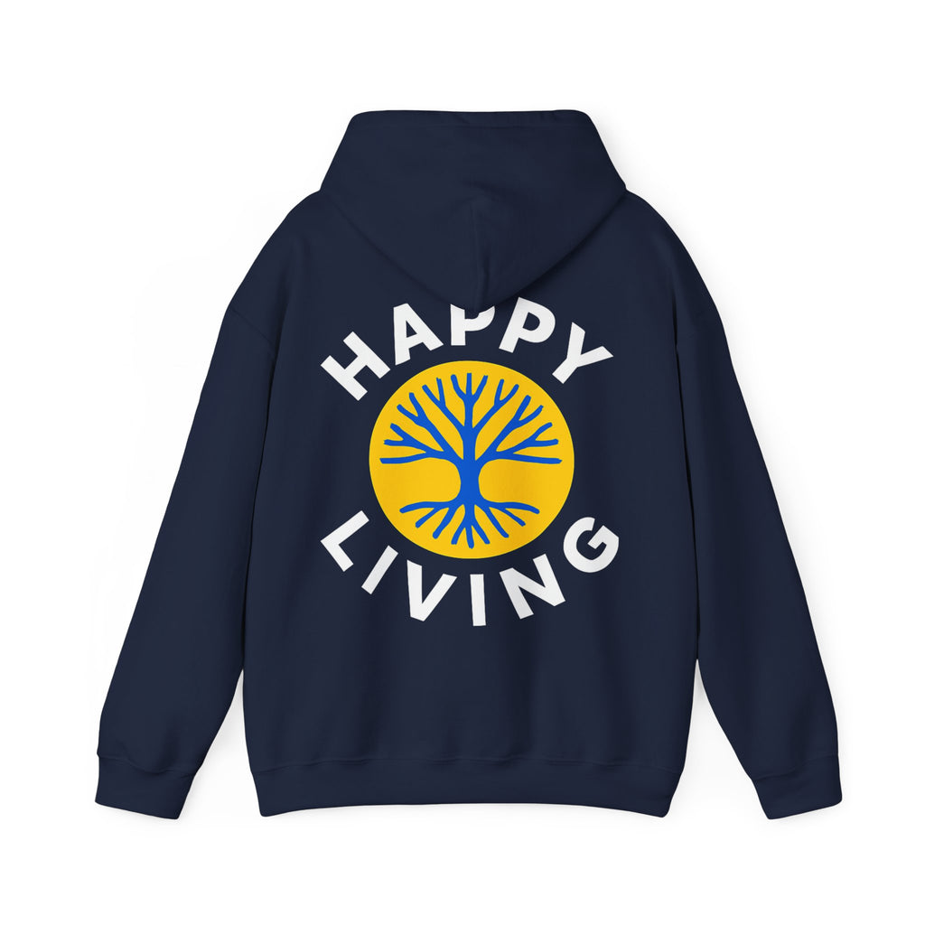 Men's Happy Living tree logo Hoodie | wellness lifestyle pullover