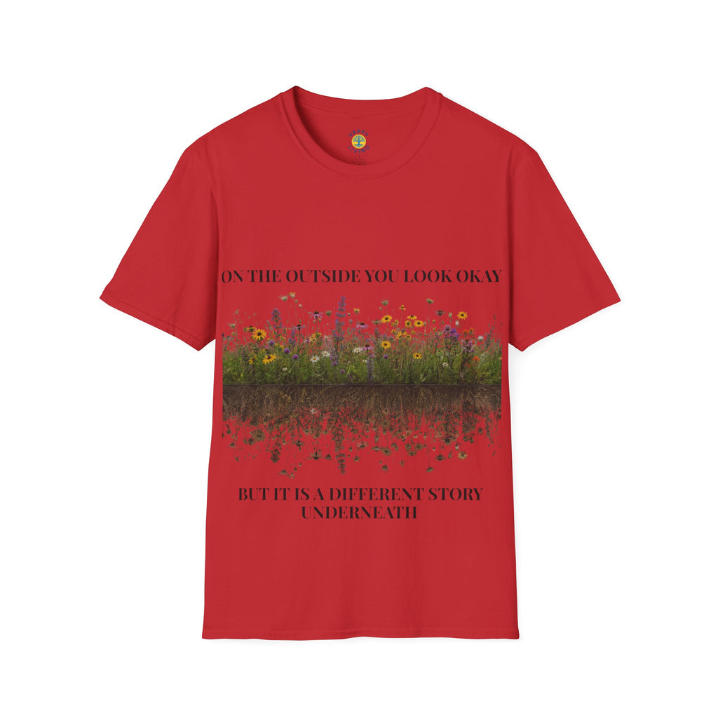 Women Floral Reflection T‑Shirt — "On the outside you look okay" Inspirational Garden Tee