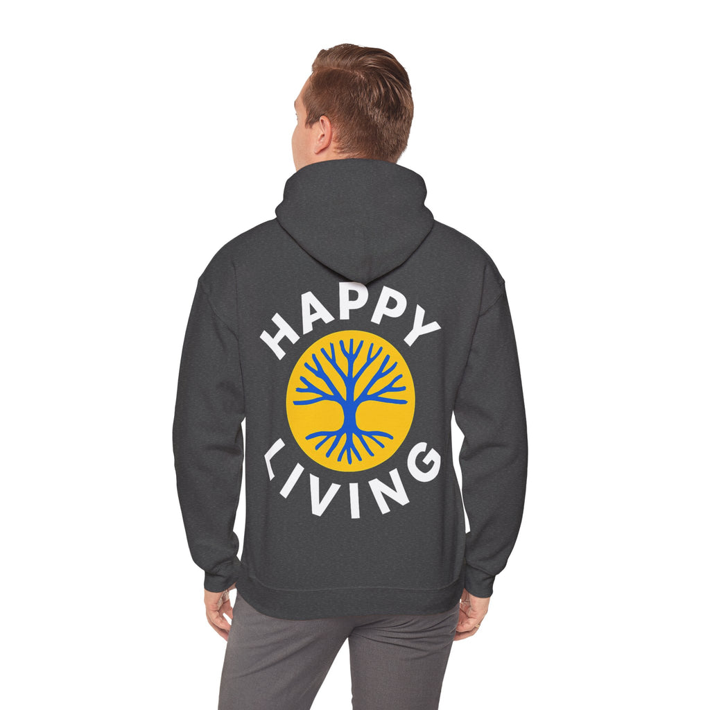 Men's Happy Living tree logo Hoodie | wellness lifestyle pullover