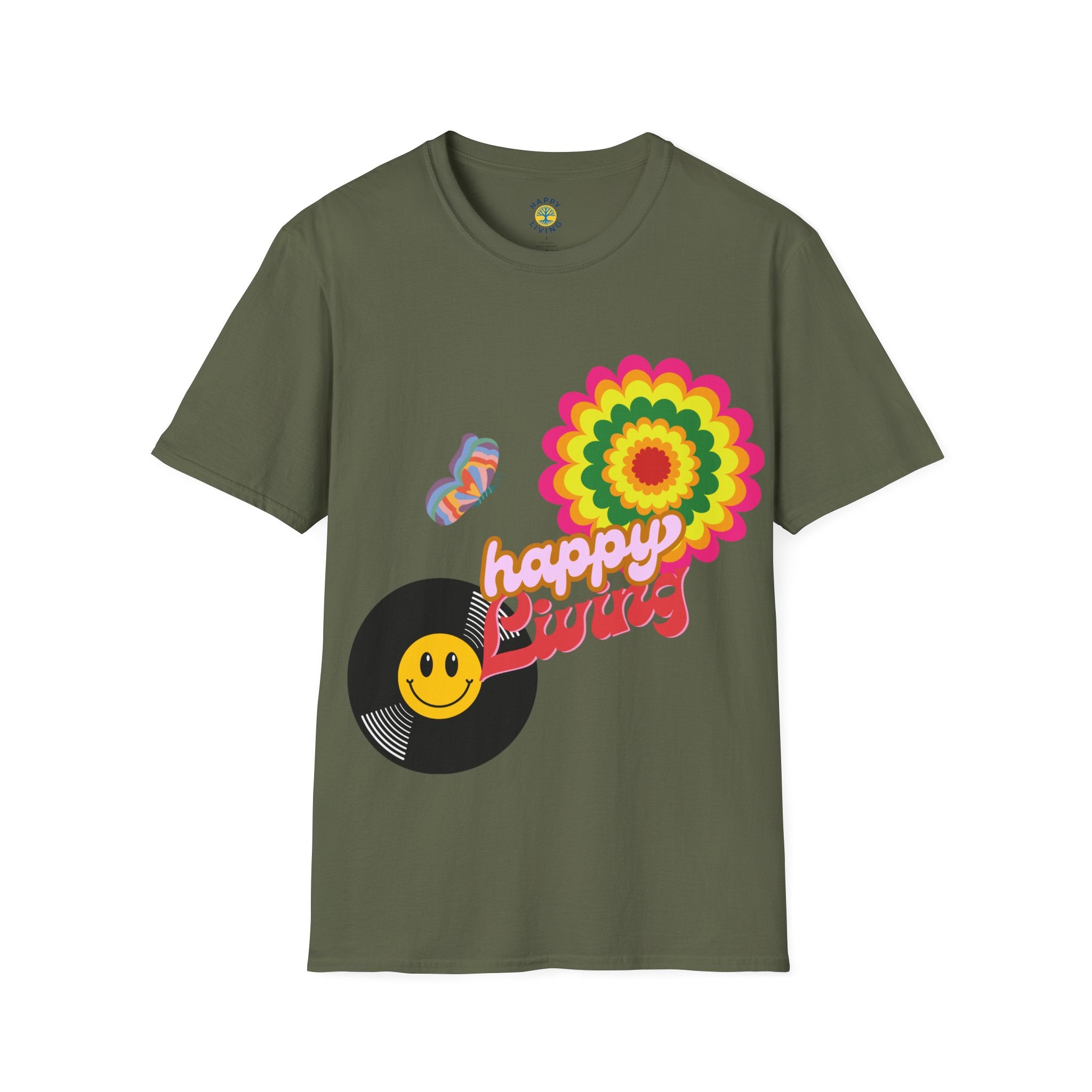 Women's Happy Vibes Retro Flower T‑Shirt