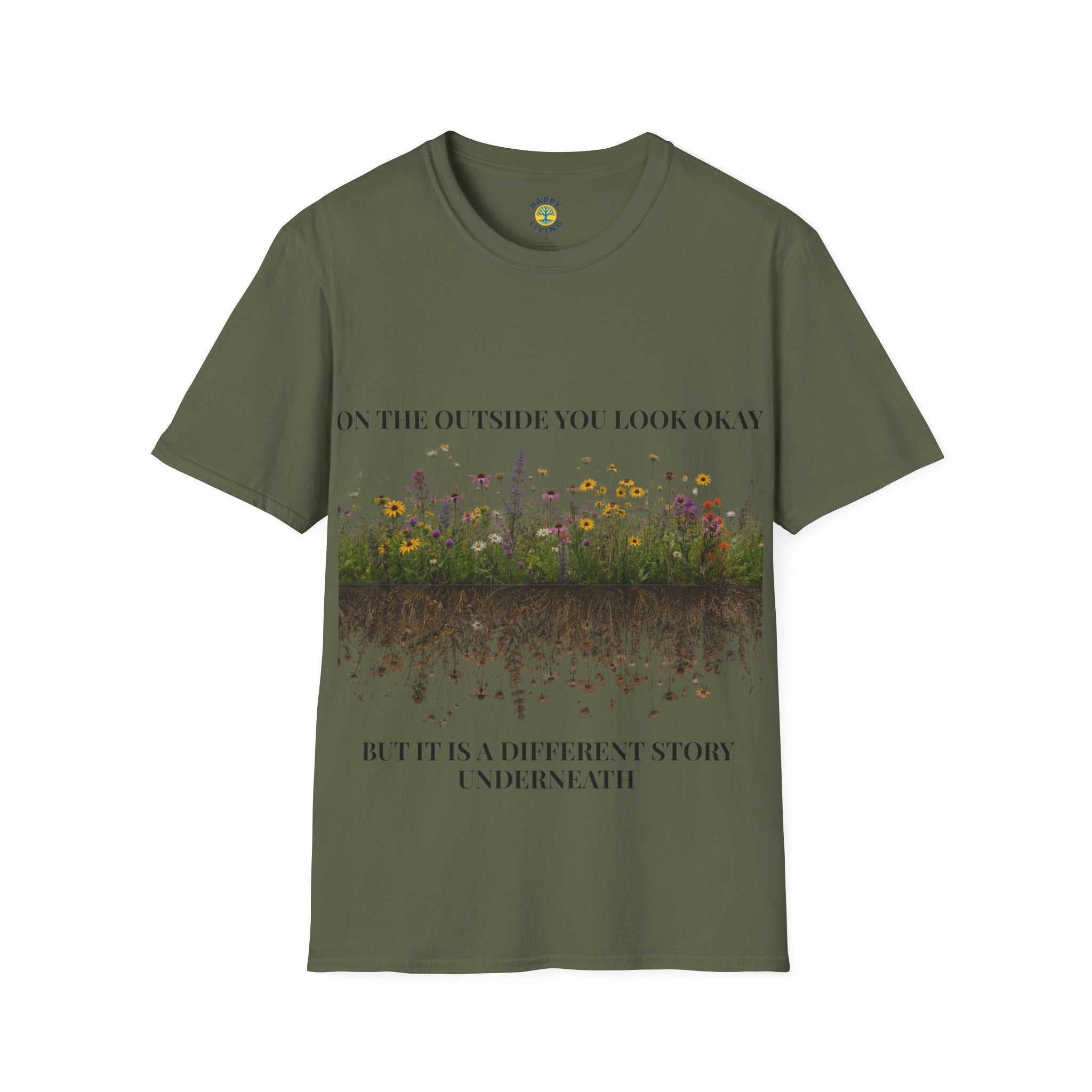 Women Floral Reflection T‑Shirt — "On the outside you look okay" Inspirational Garden Tee