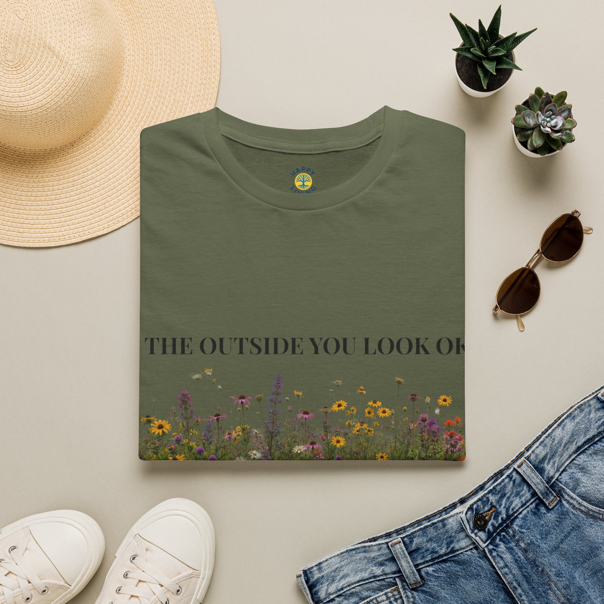 Women Floral Reflection T‑Shirt — "On the outside you look okay" Inspirational Garden Tee