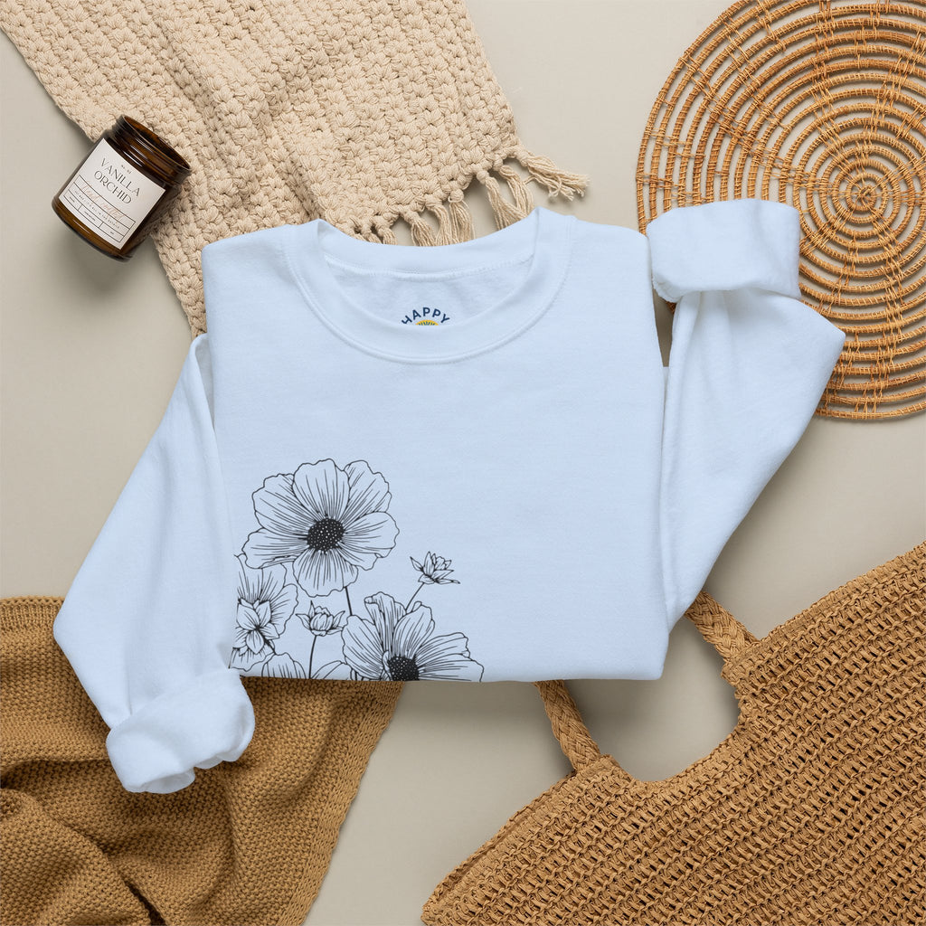 women Crewneck Sweatshirt — Minimal Black Floral "You're Seen" Design
