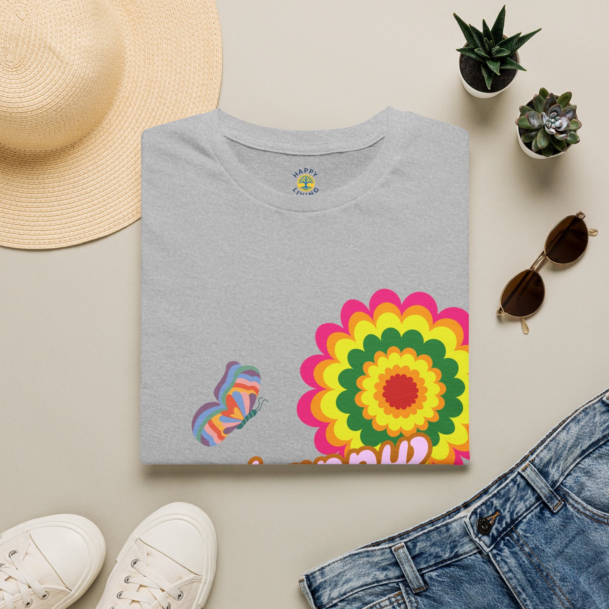 Men's-Happy Vibes Retro Flower T‑Shirt