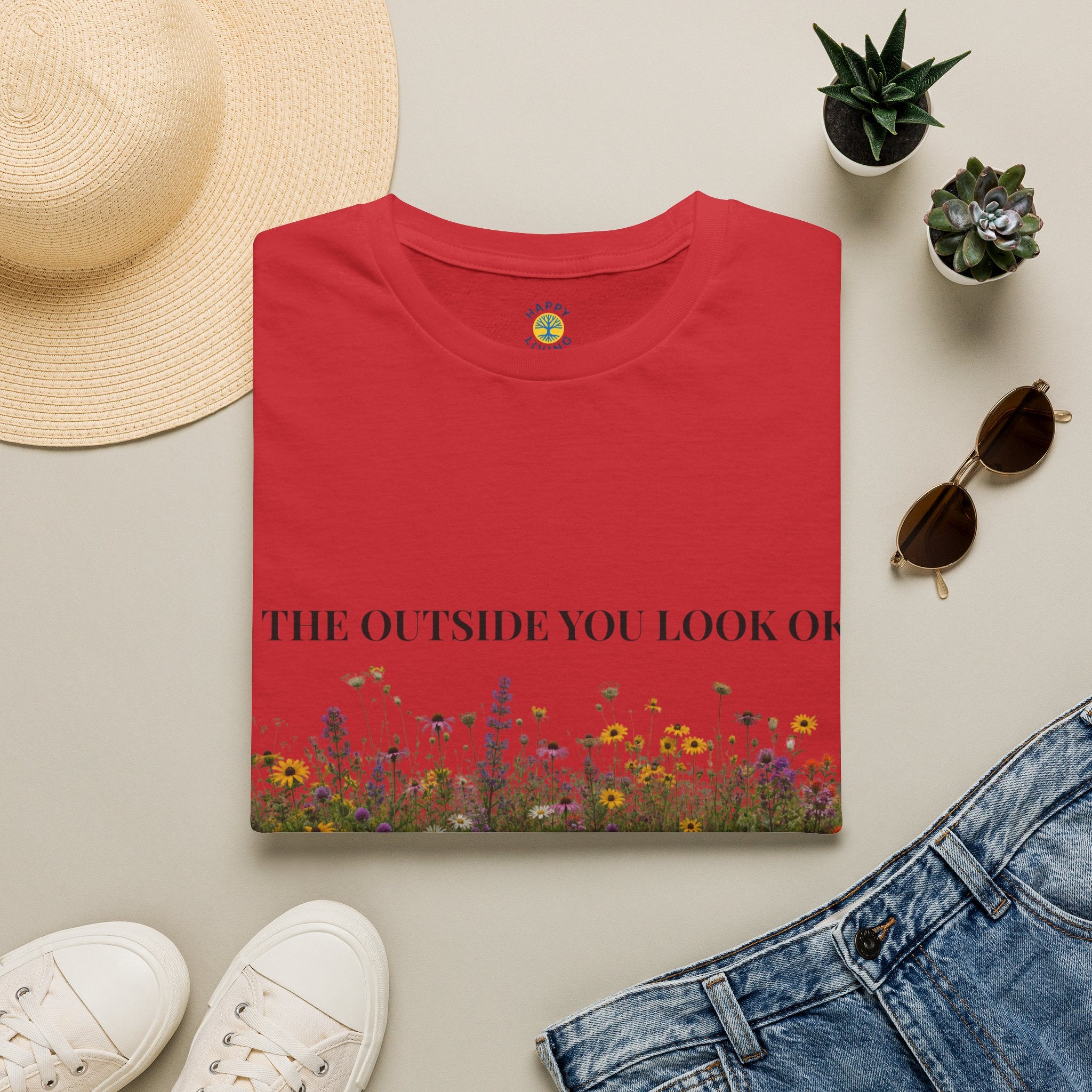Women Floral Reflection T‑Shirt — "On the outside you look okay" Inspirational Garden Tee