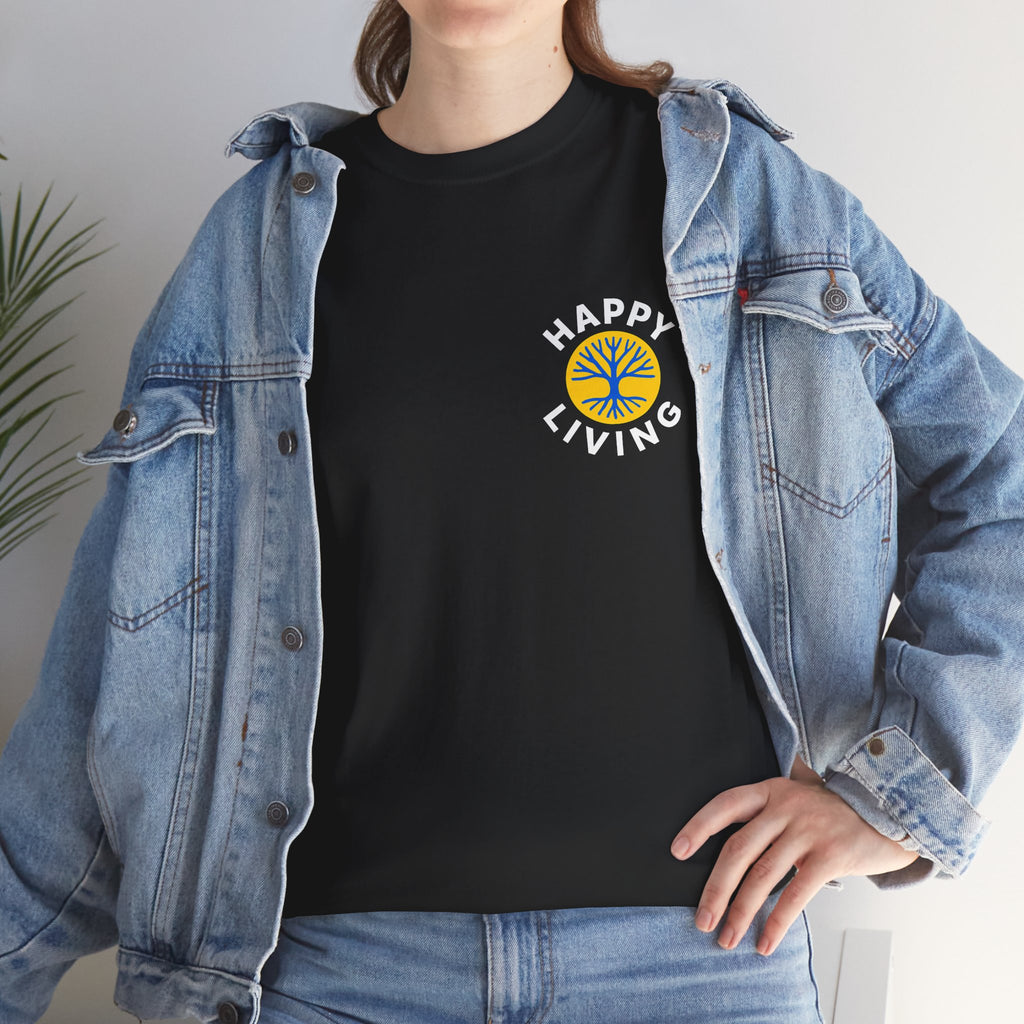 Women's Happy Living Logo Graphic Tee | Pocket Print, Minimal Retro Logo