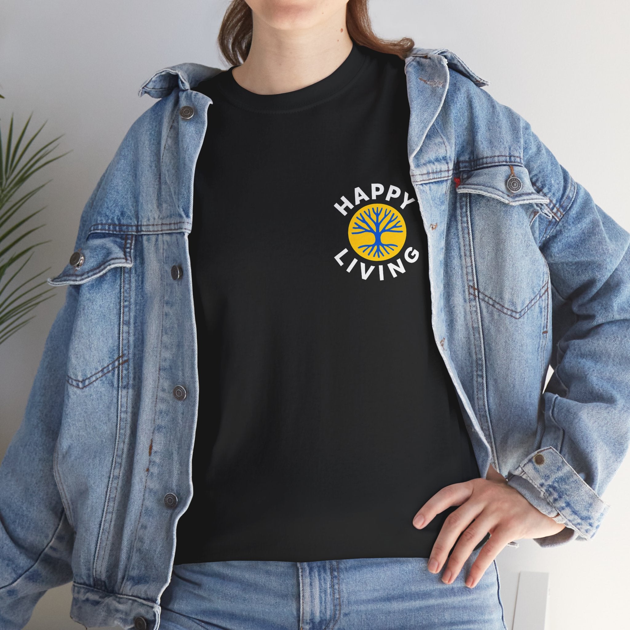 Women's Happy Living Logo Graphic Tee | Pocket Print, Minimal Retro Logo