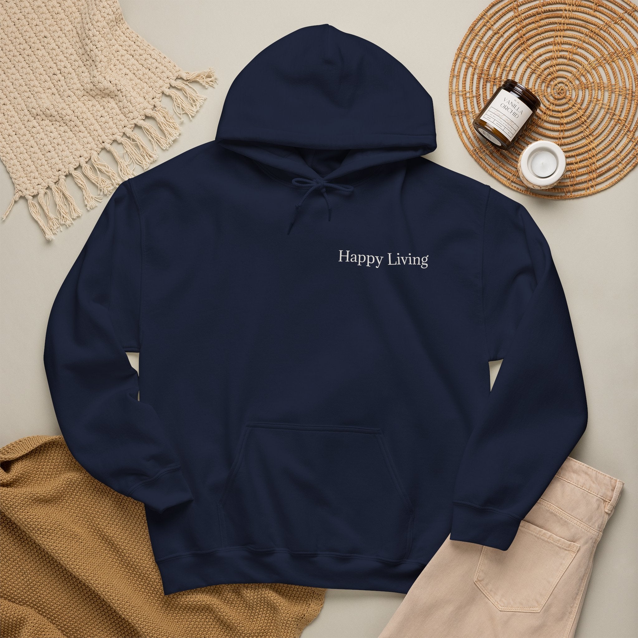 Women's Happy Living tree logo Hoodie | wellness lifestyle pullover
