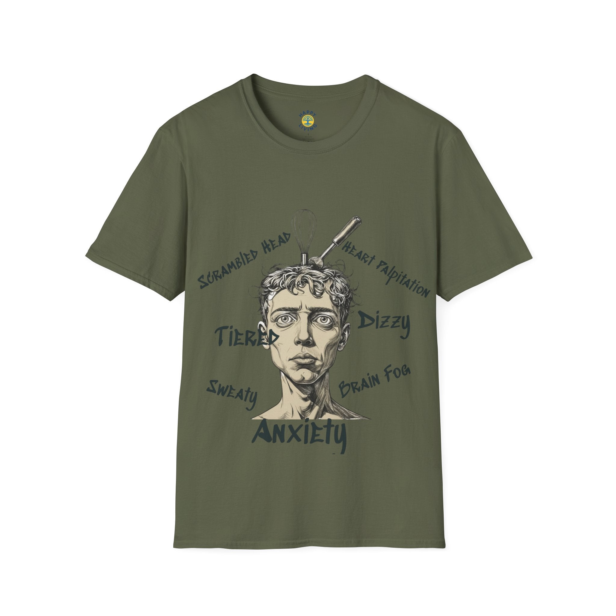 Men Anxiety Symptoms Graphic T-Shirt — Illustrated Brain Fog Dizzy Sweaty Design