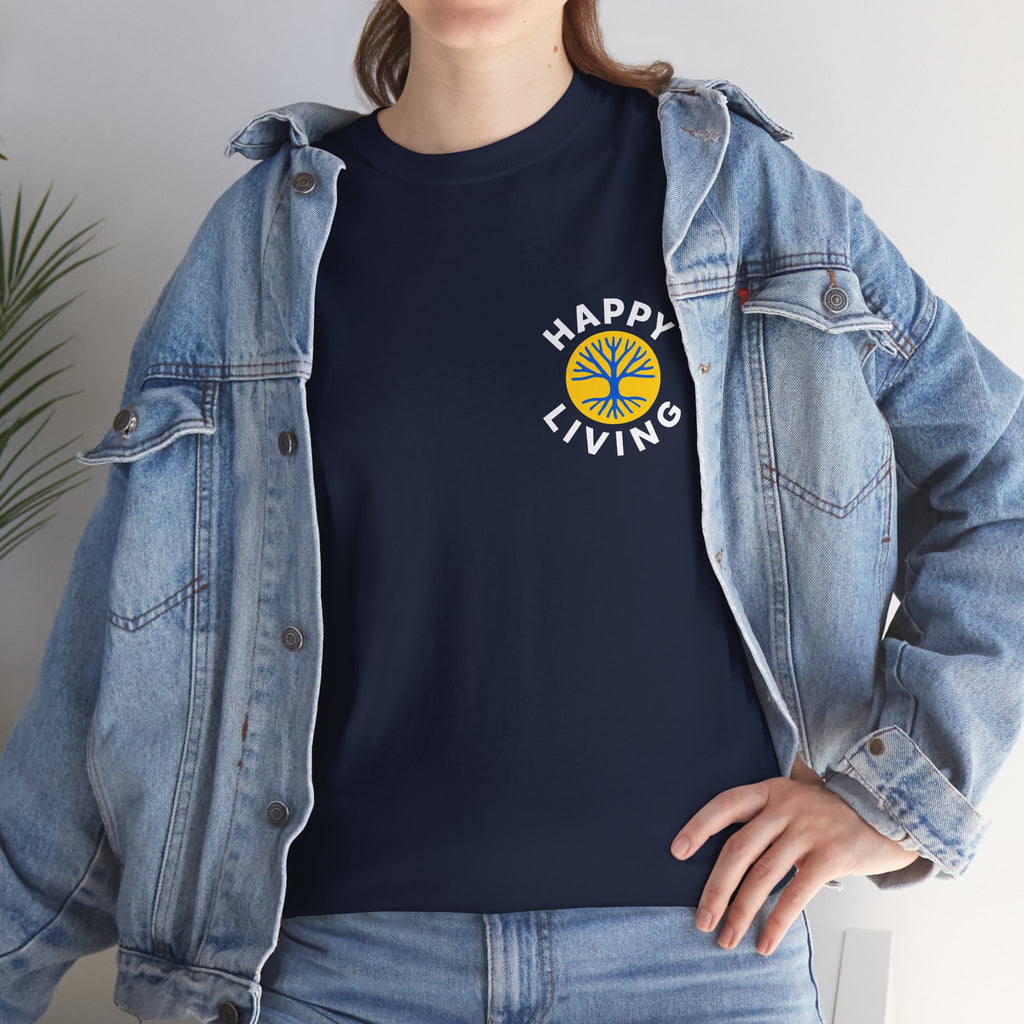 Women's Happy Living Logo Graphic Tee | Pocket Print, Minimal Retro Logo