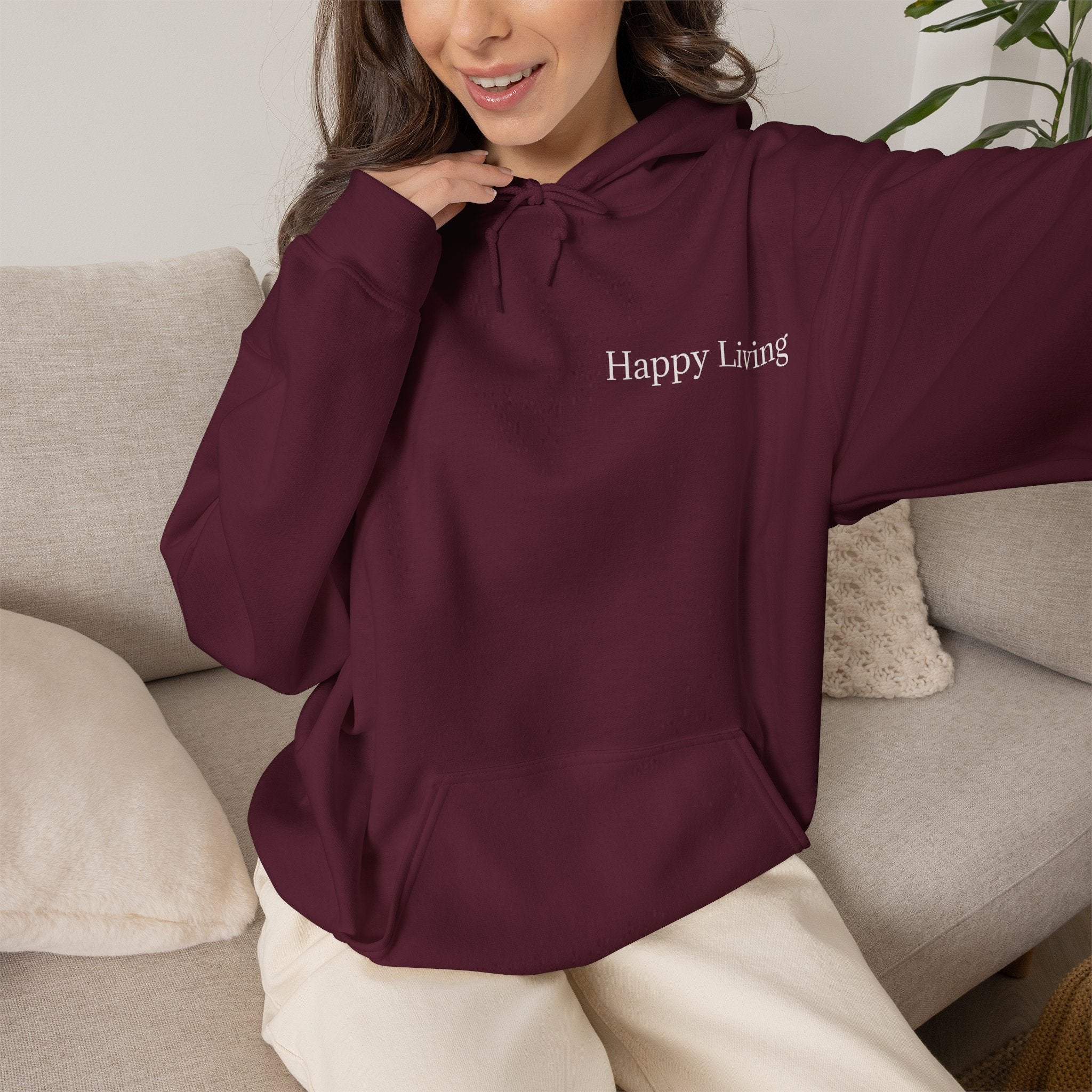 Women's Happy Living tree logo Hoodie | wellness lifestyle pullover