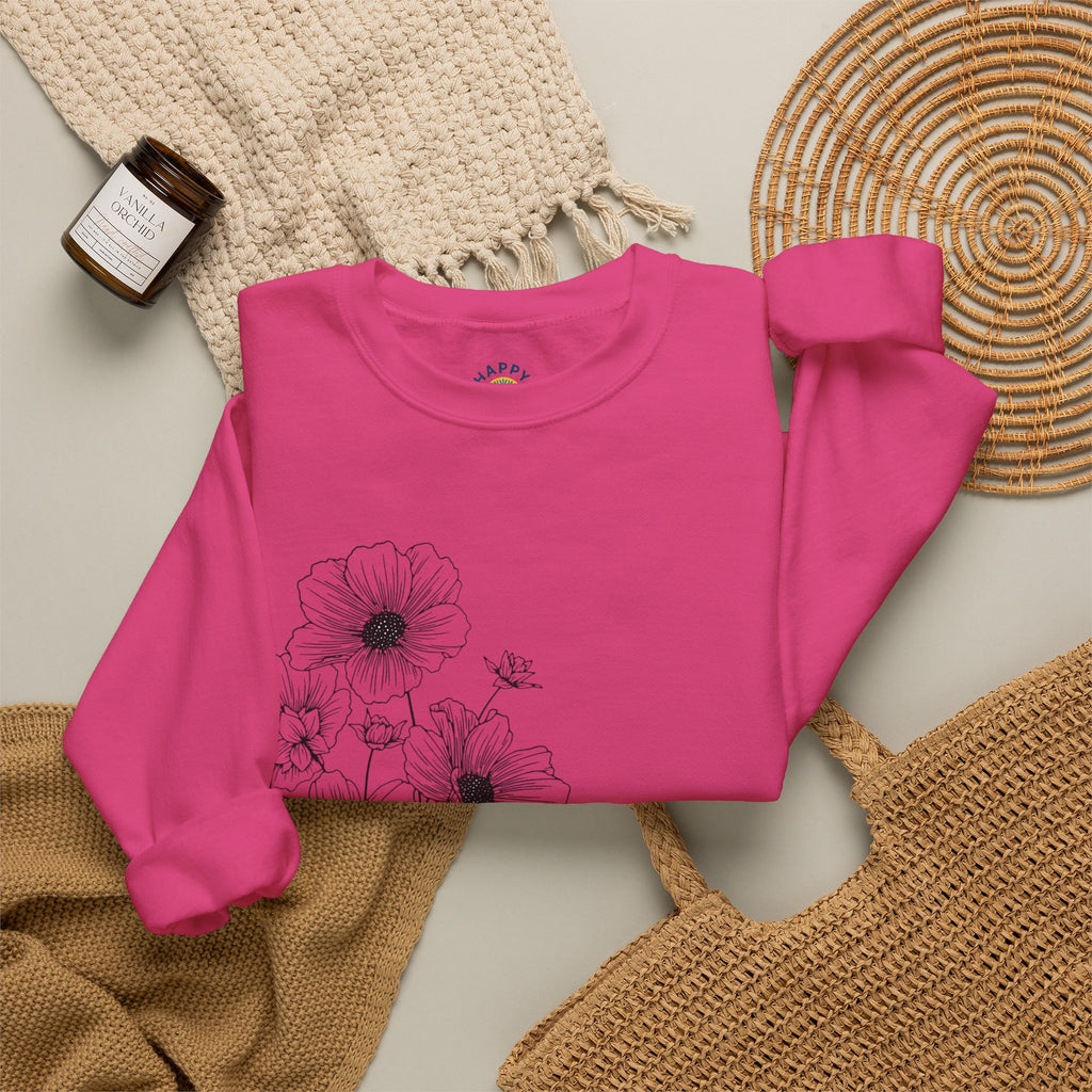 women Crewneck Sweatshirt — Minimal Black Floral "You're Seen" Design