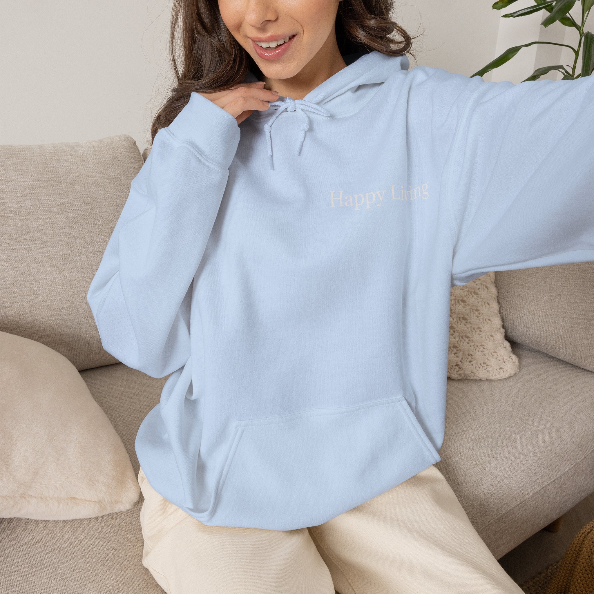 Women's Happy Living tree logo Hoodie | wellness lifestyle pullover