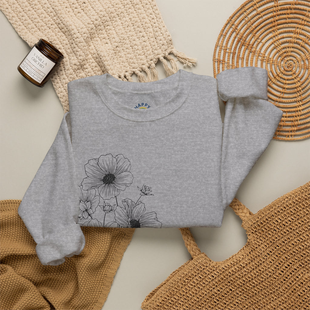 women Crewneck Sweatshirt — Minimal Black Floral "You're Seen" Design