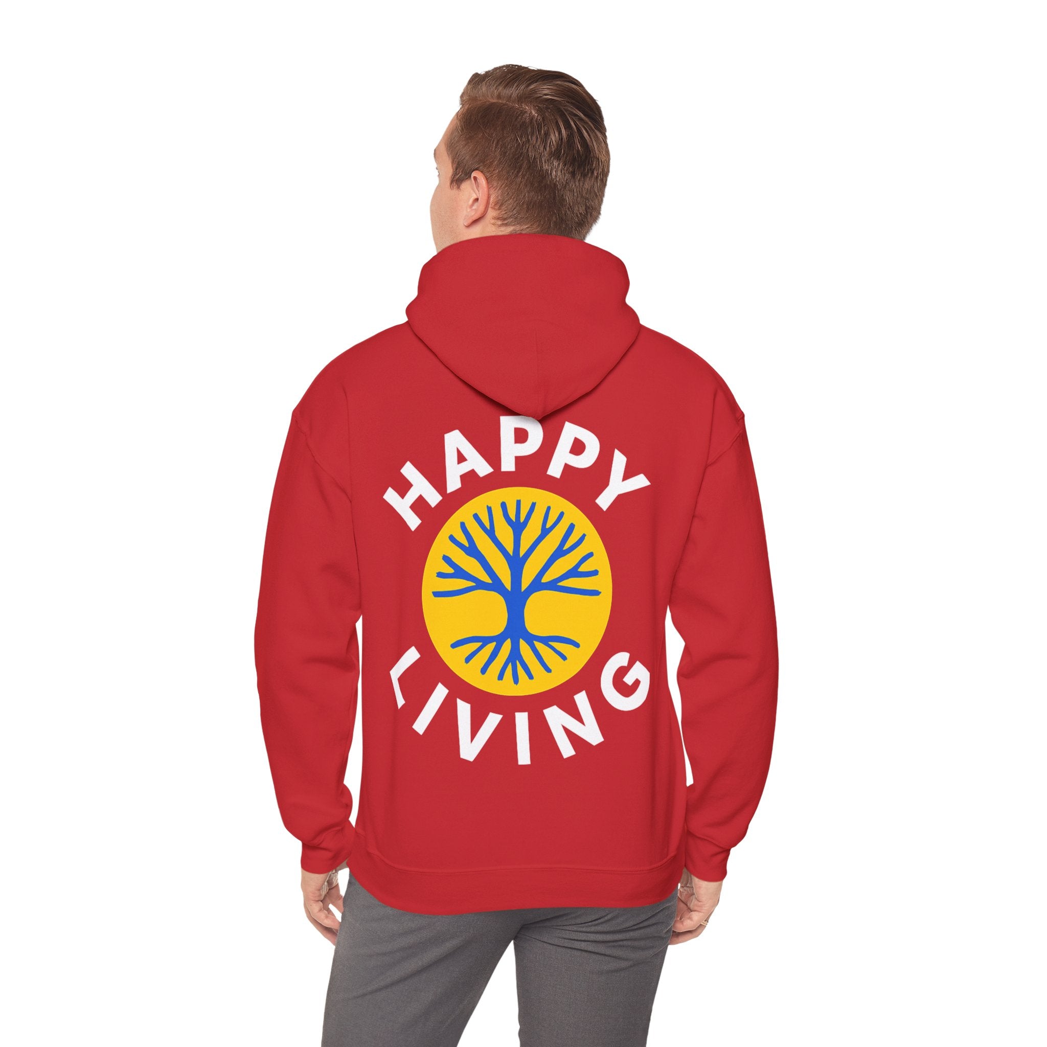 Men's Happy Living tree logo Hoodie | wellness lifestyle pullover