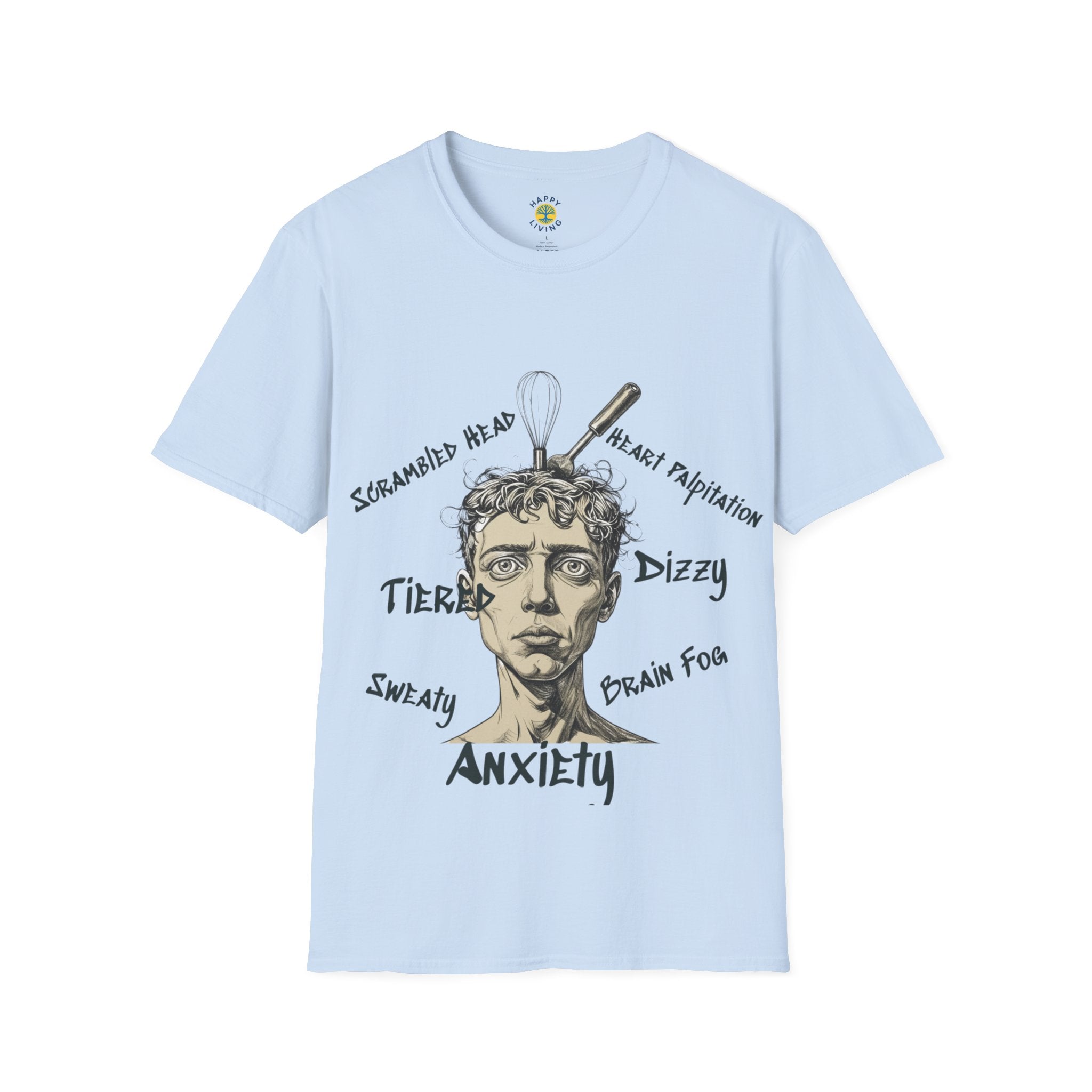Men Anxiety Symptoms Graphic T-Shirt — Illustrated Brain Fog Dizzy Sweaty Design