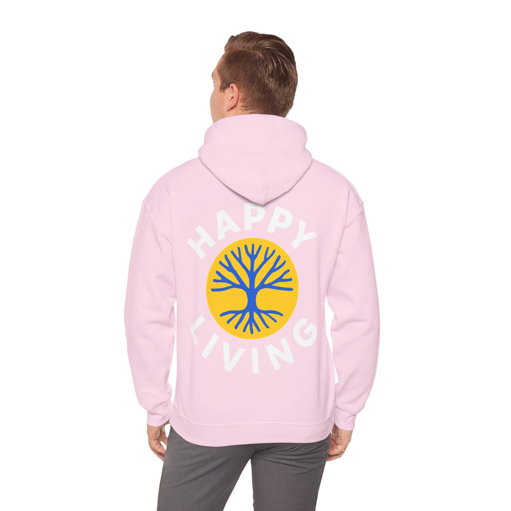 Men's Happy Living tree logo Hoodie | wellness lifestyle pullover