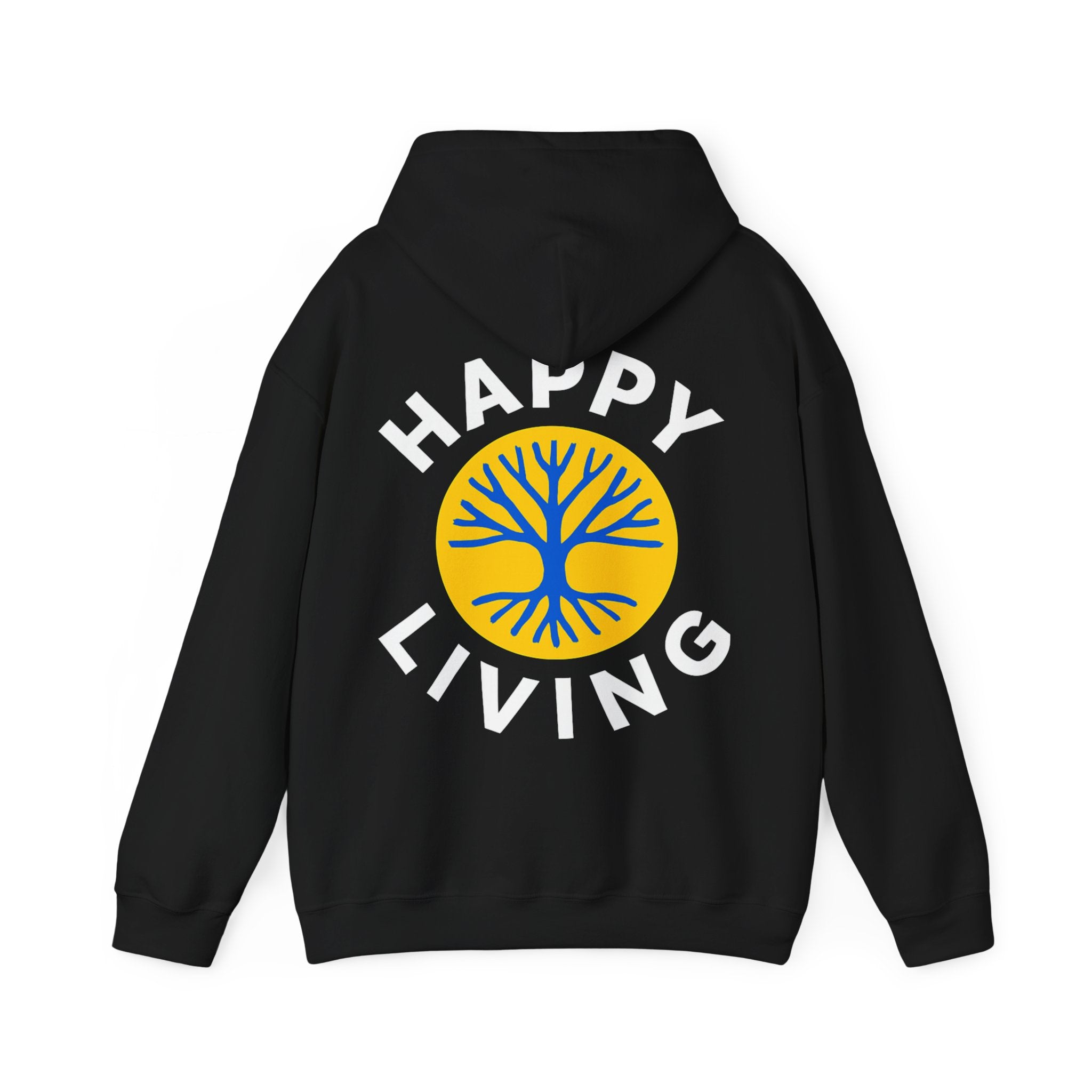 Men's Happy Living tree logo Hoodie | wellness lifestyle pullover