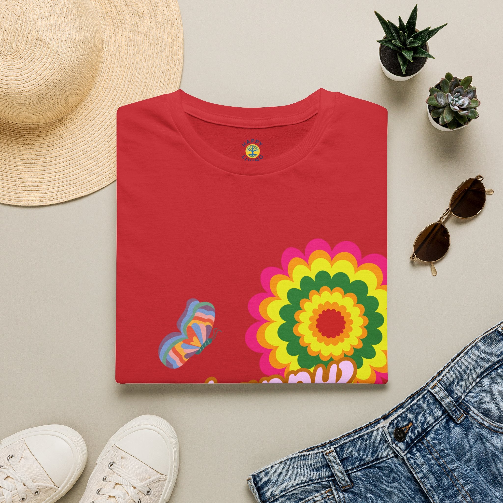 Men's-Happy Vibes Retro Flower T‑Shirt